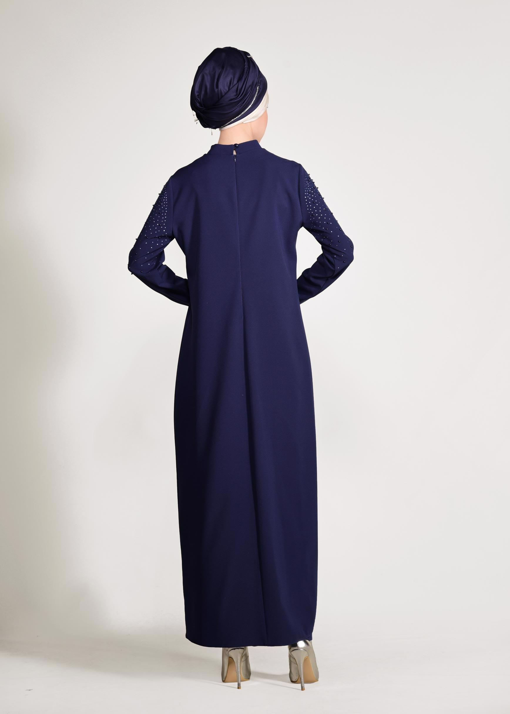 Tesettür giyim LACİVERT BONCUK İŞLEMELİ 2′Lİ ETEKLİ TAKIM 3456