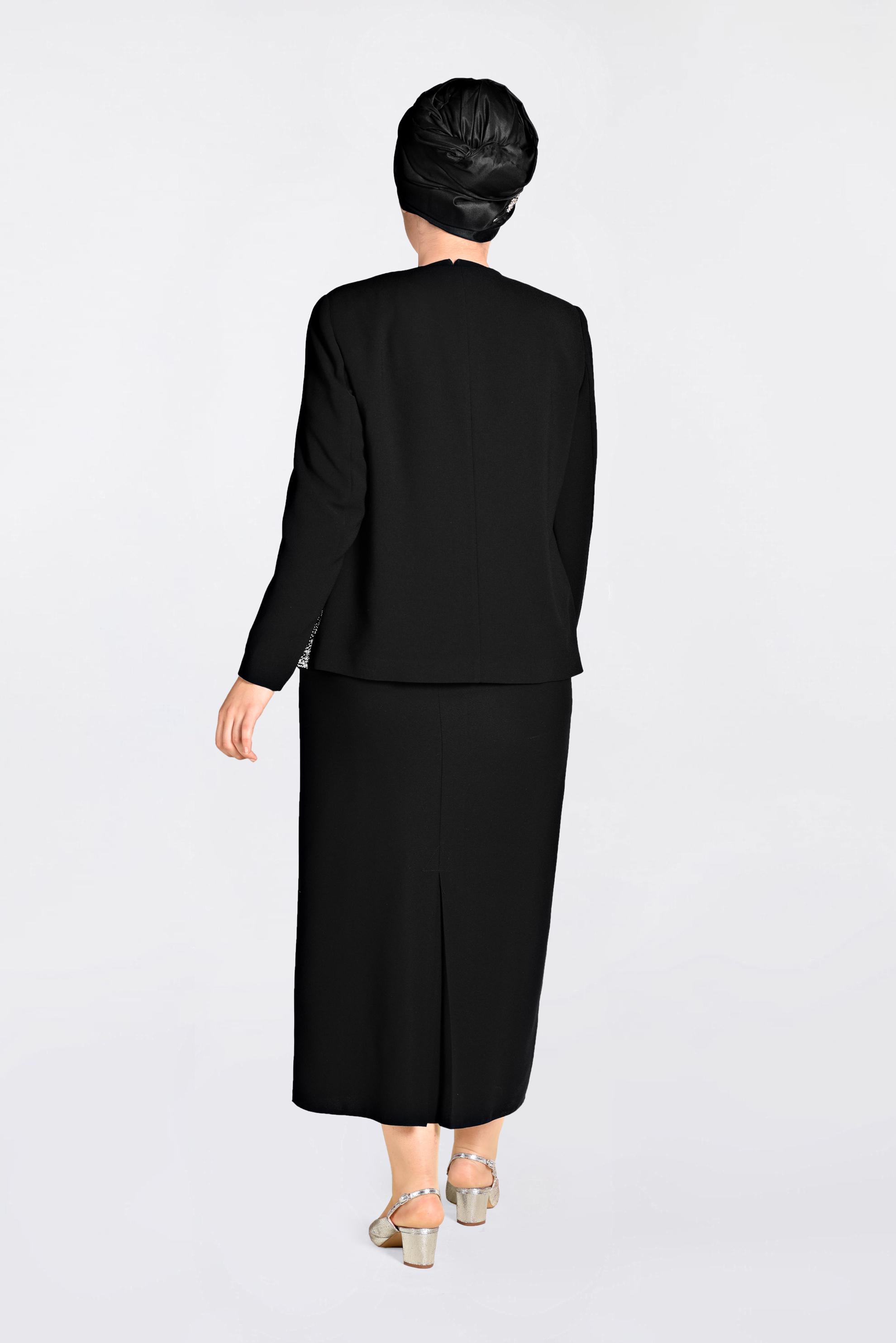 Tesettür giyim SİYAH TAŞ BASKILI 3′LÜ ETEKLİ TAKIM 3466