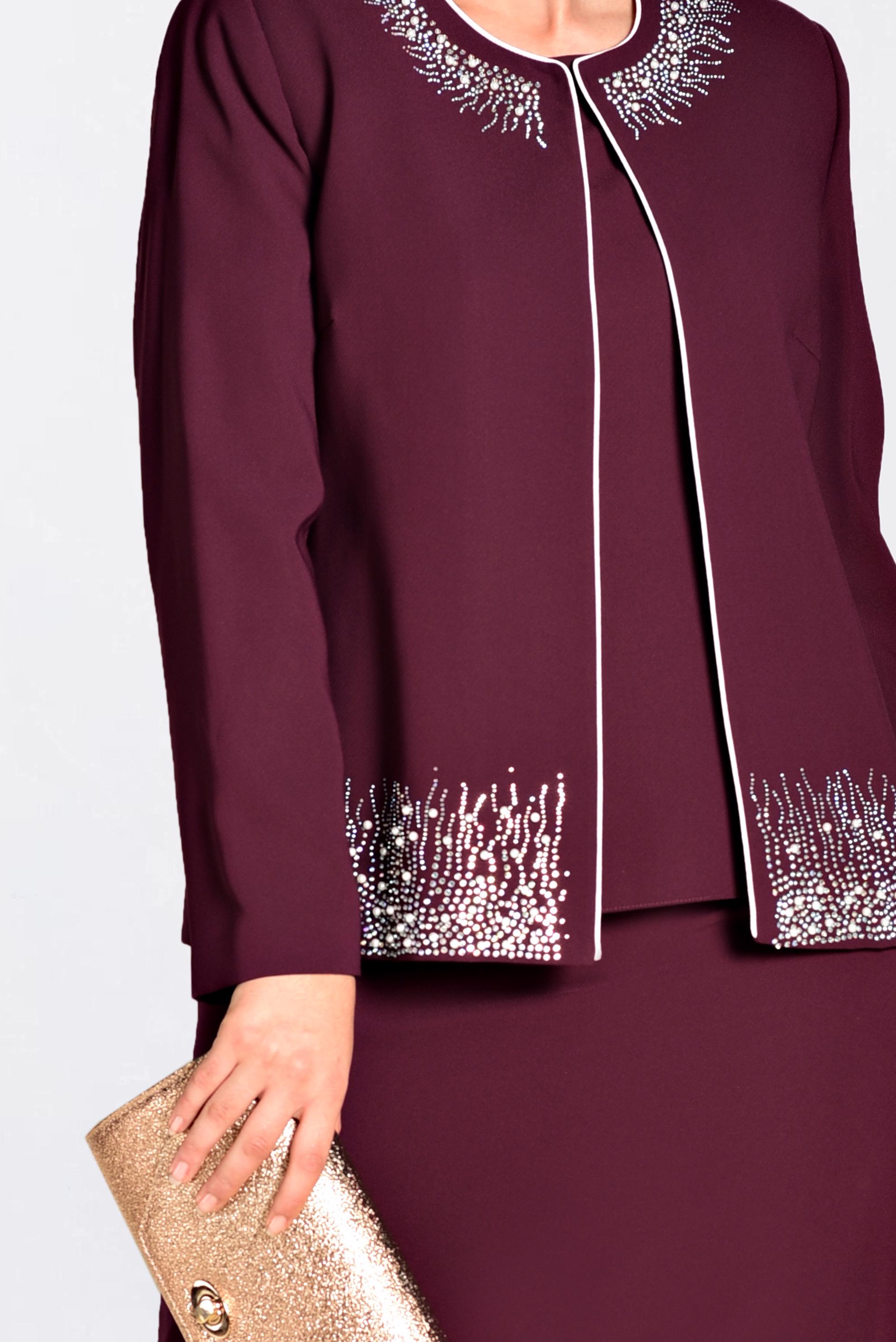 Tesettür giyim BORDO TAŞ BASKILI 3&prime;LÜ ETEKLİ TAKIM 3466