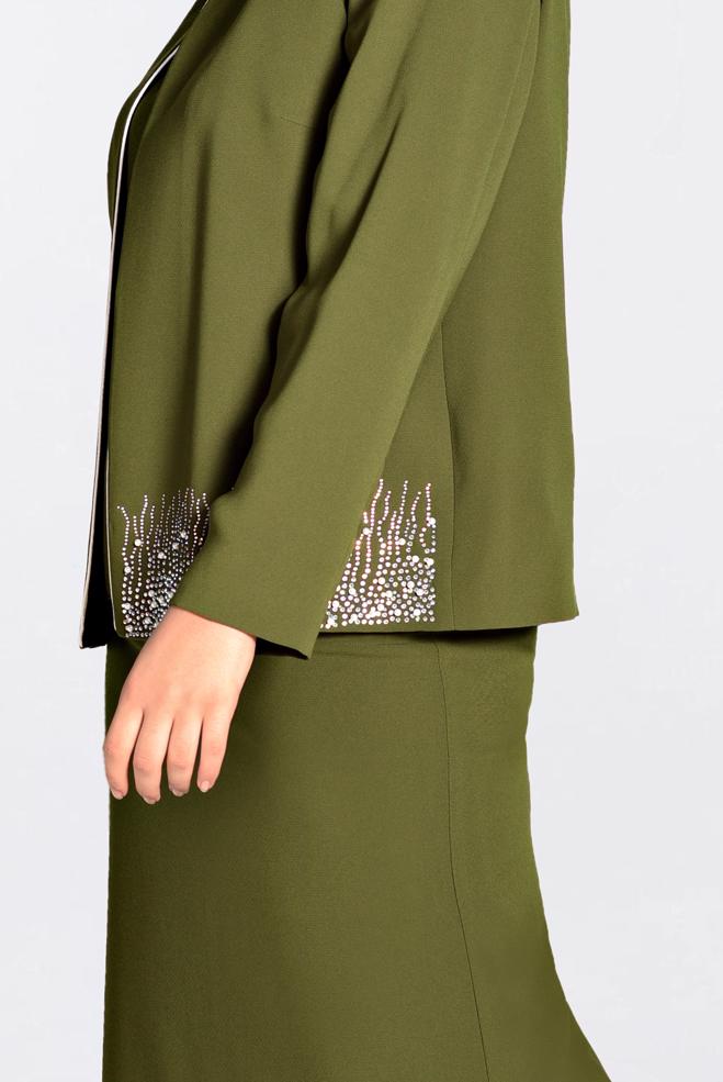 Hijab clothing KHAKI Stone Printed Triple Suit 3466 - ALVİNA