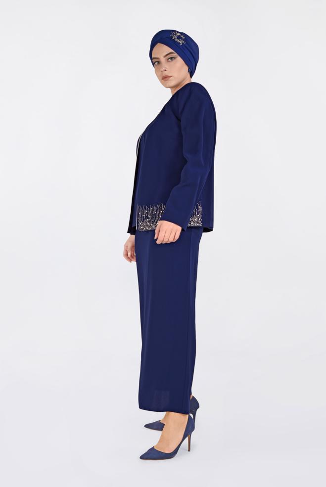 Hijab clothing BROWN Stone Printed Triple Suit 3466 - ALVİNA