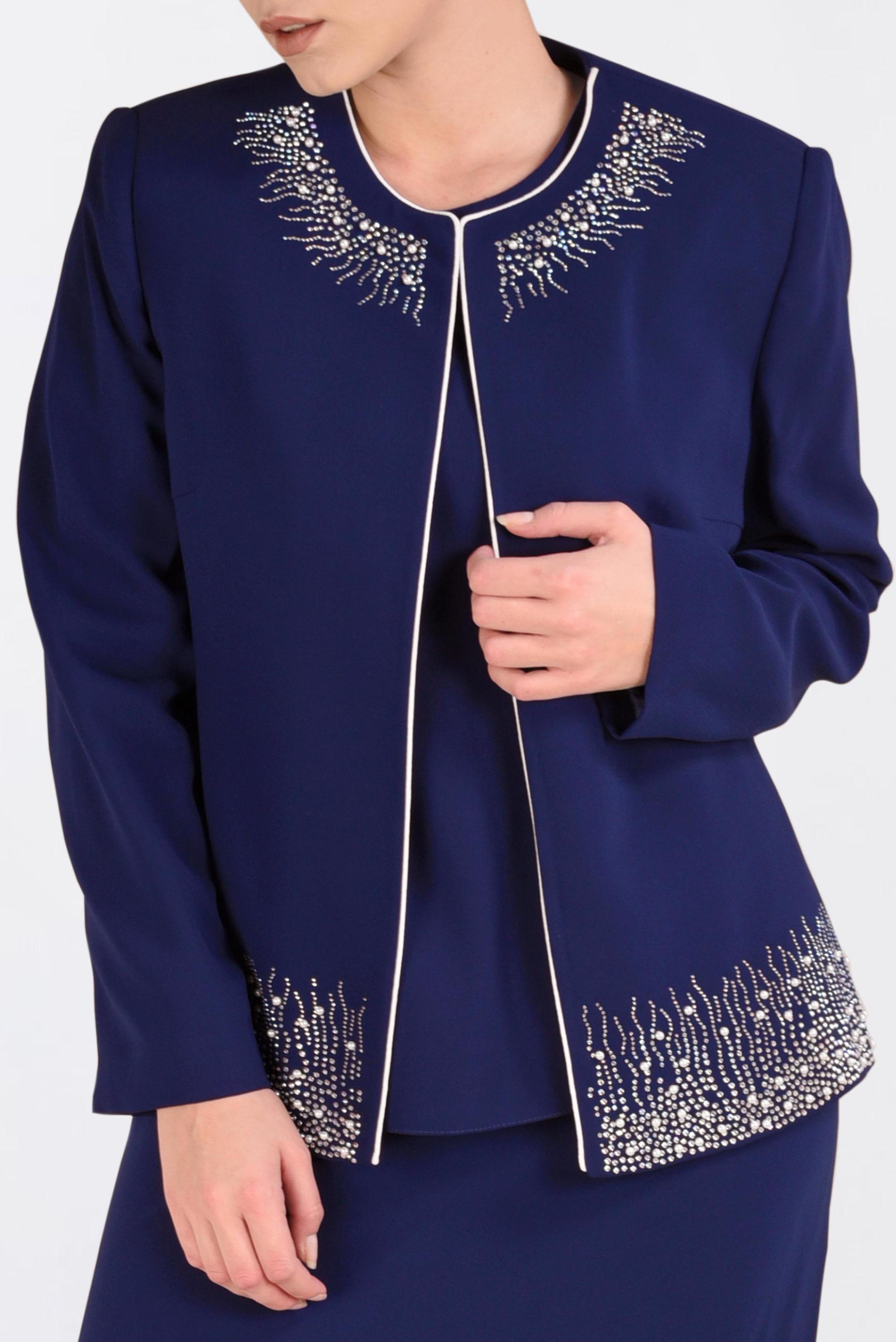 Hijab clothing NAVY BLUE Stone Printed Triple Suit 3466