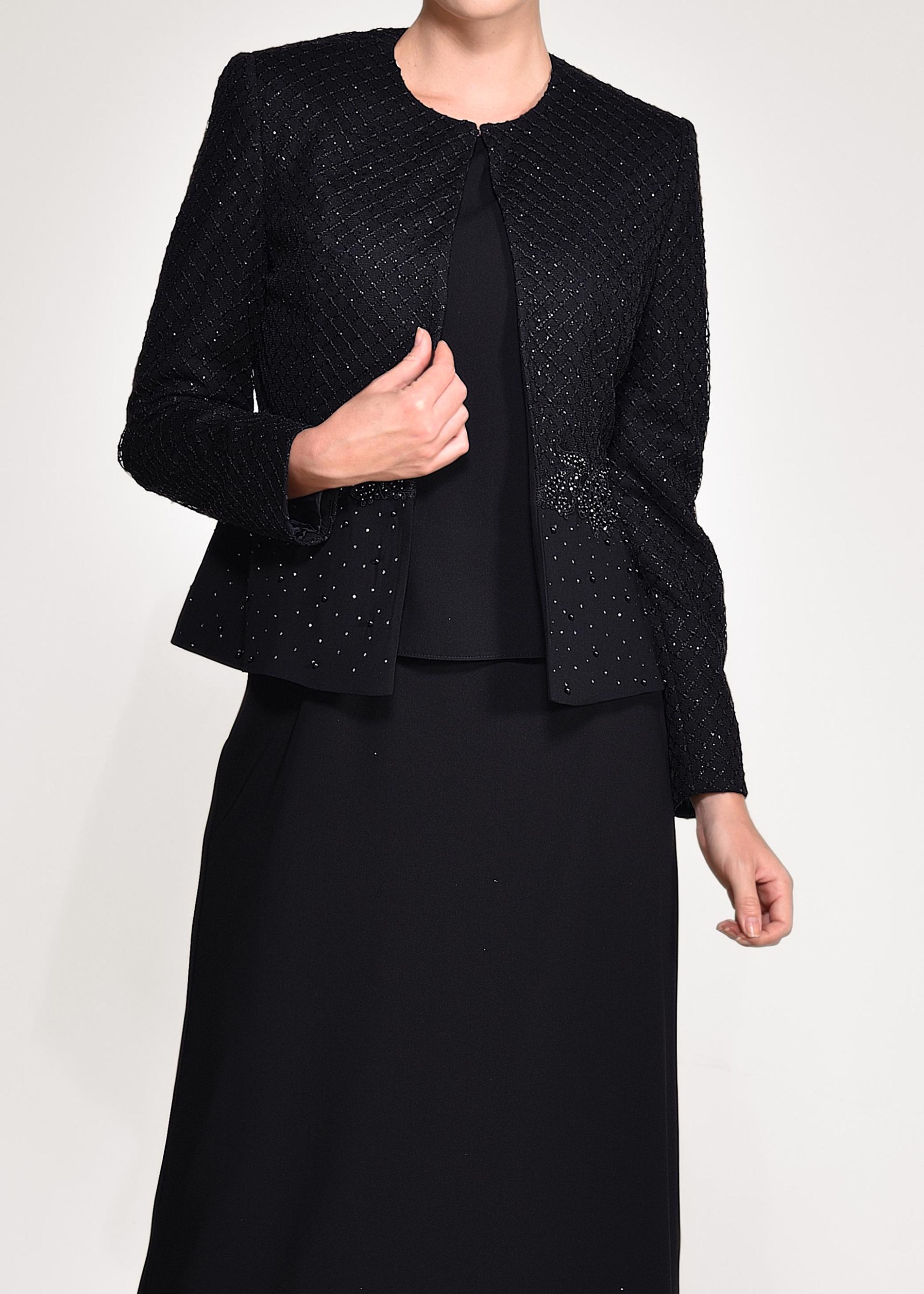 Tesettür giyim SİYAH CEKETİ TAŞLI 3′LÜ ETEKLİ TAKIM 3470