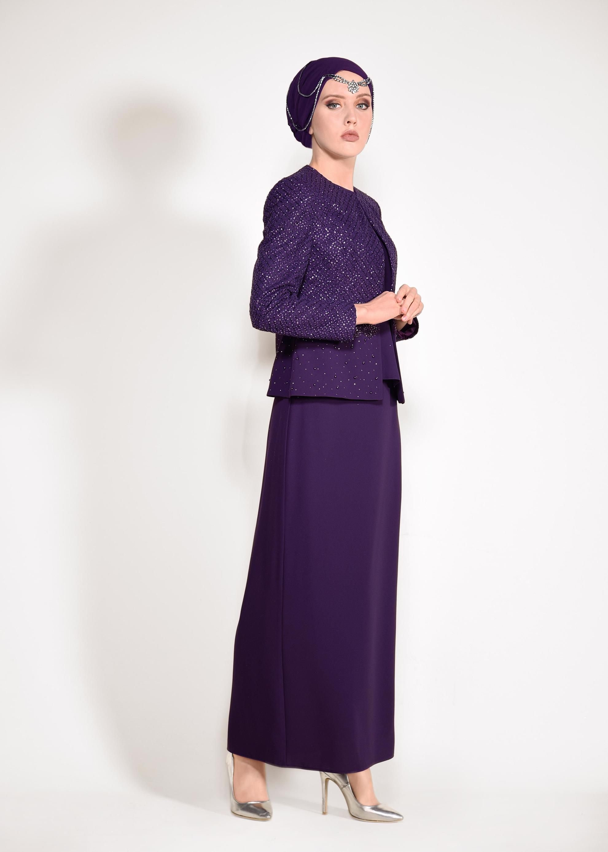 Hijab clothing PURPLE Stoned Triple Suit 3470 