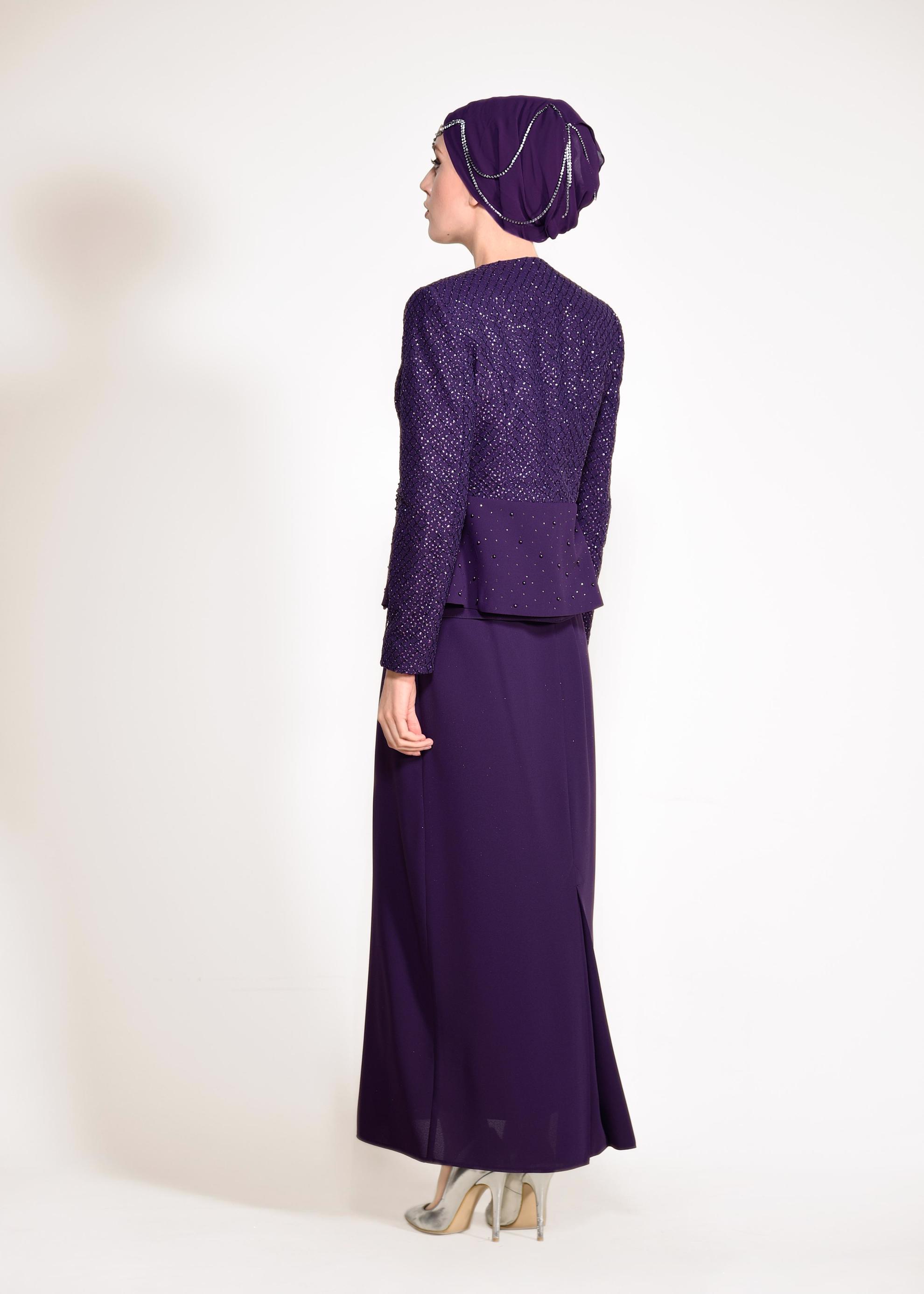 Hijab clothing PURPLE Stoned Triple Suit 3470 