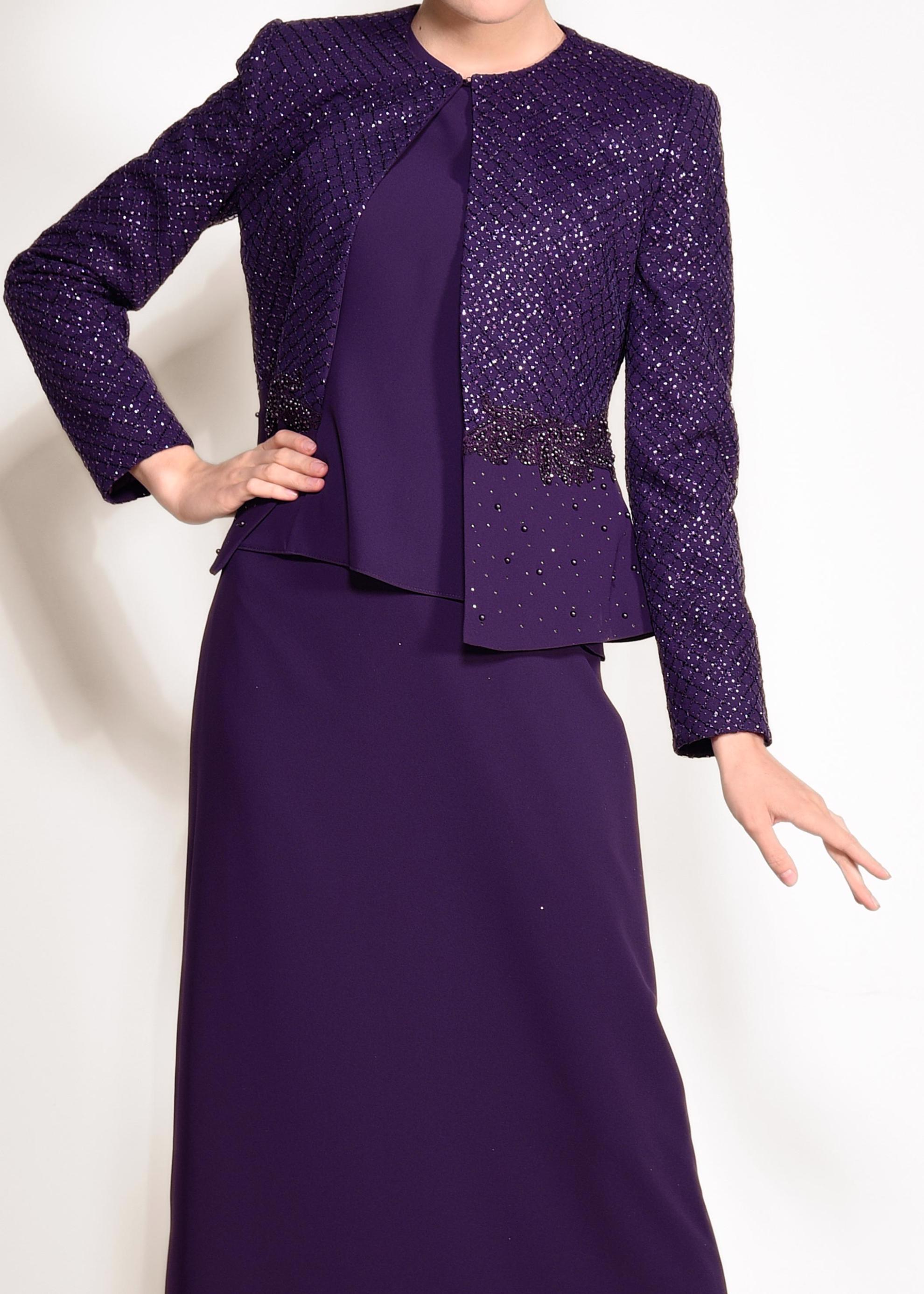 Hijab clothing PURPLE Stoned Triple Suit 3470 