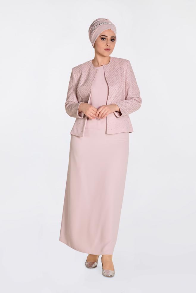 Hijab clothing POWDER Stoned Triple Suit 3470  - ALVİNA