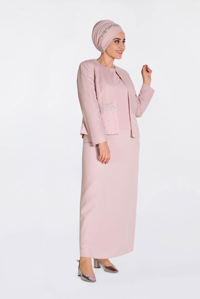 Hijab clothing POWDER Stoned Triple Suit 3470  - ALVİNA