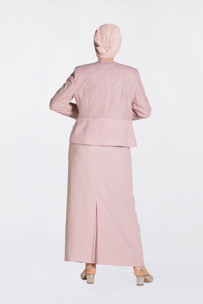 Hijab clothing POWDER Stoned Triple Suit 3470  - ALVİNA