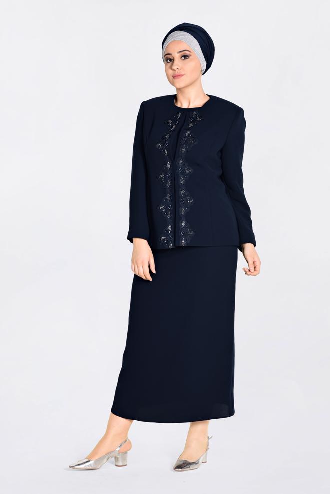 Vêtements hijab BLEU MARINE Costume 3480  - ALVİNA