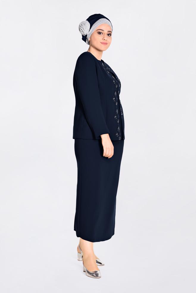 Vêtements hijab BLEU MARINE Costume 3480  - ALVİNA