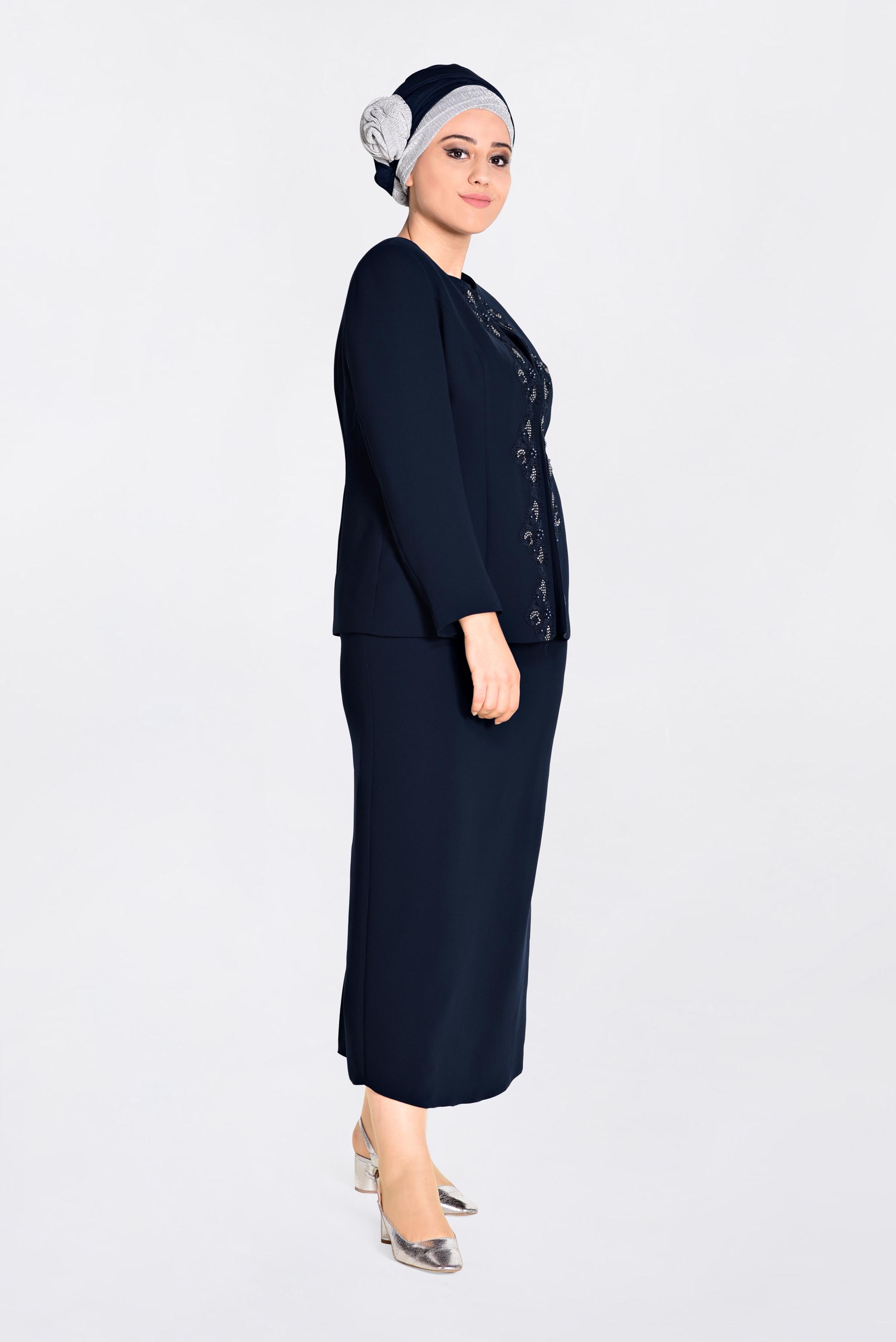 Hijab clothing NAVY BLUE Stoned Triple Suit 3480 