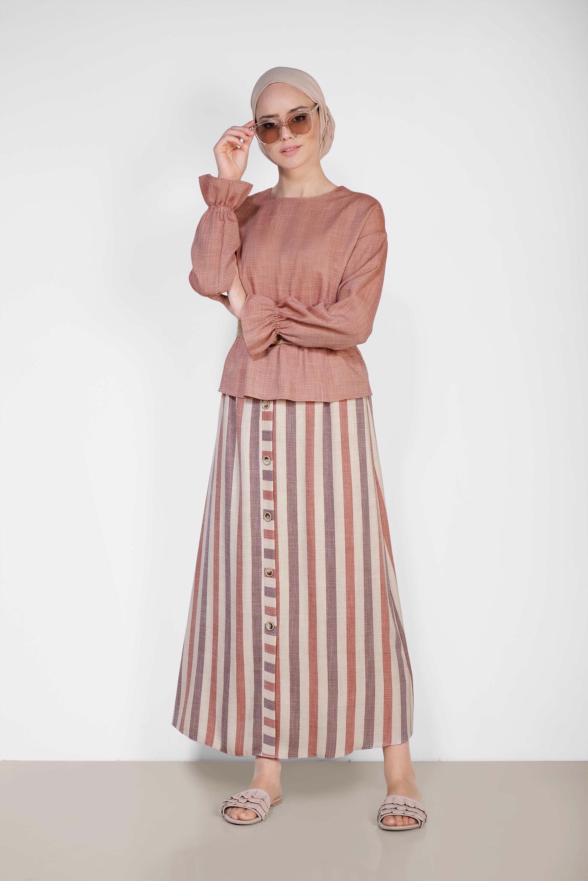 Hijab clothing ORANGE Striped Binary Suit 4344 