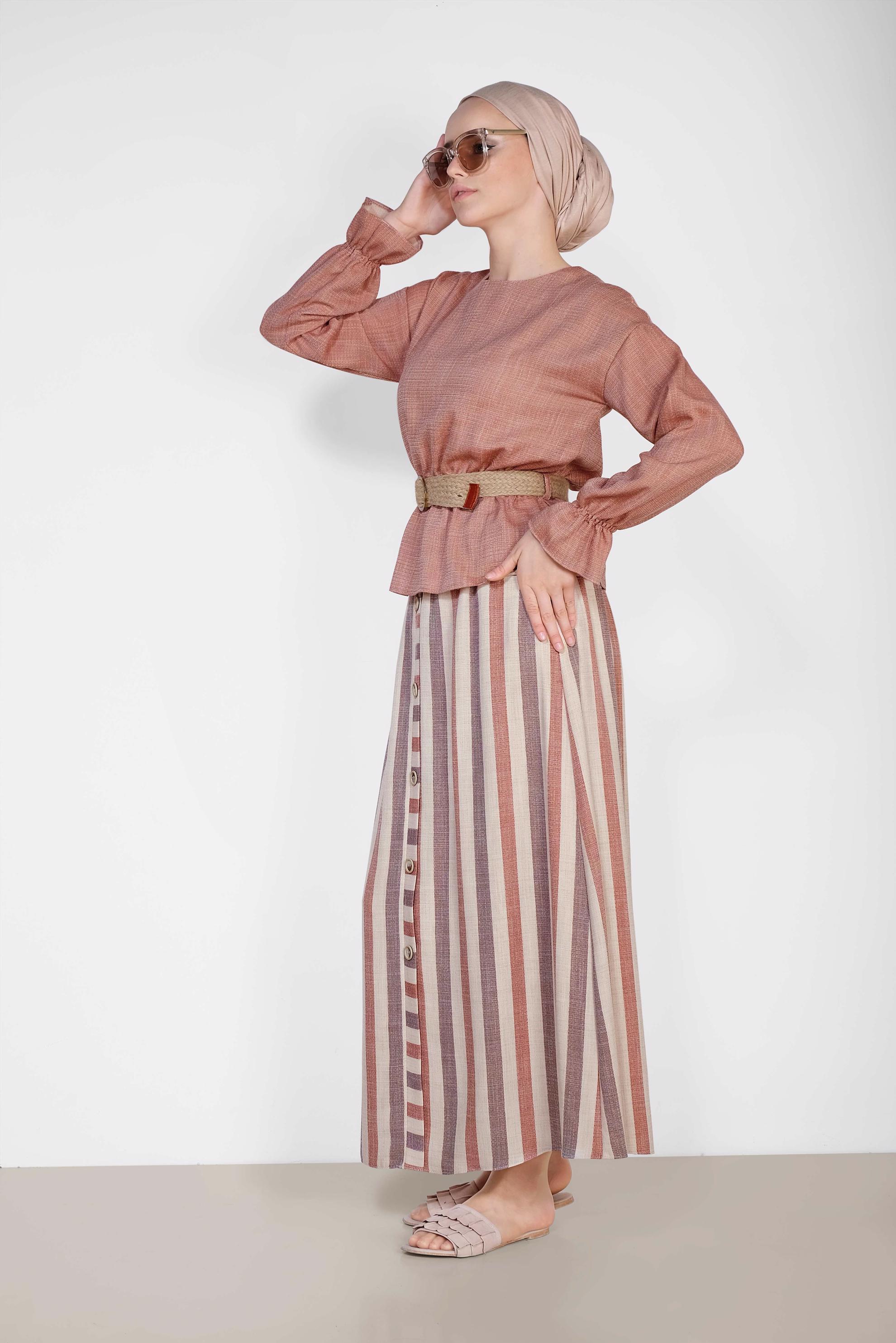 Hijab clothing ORANGE Striped Binary Suit 4344 