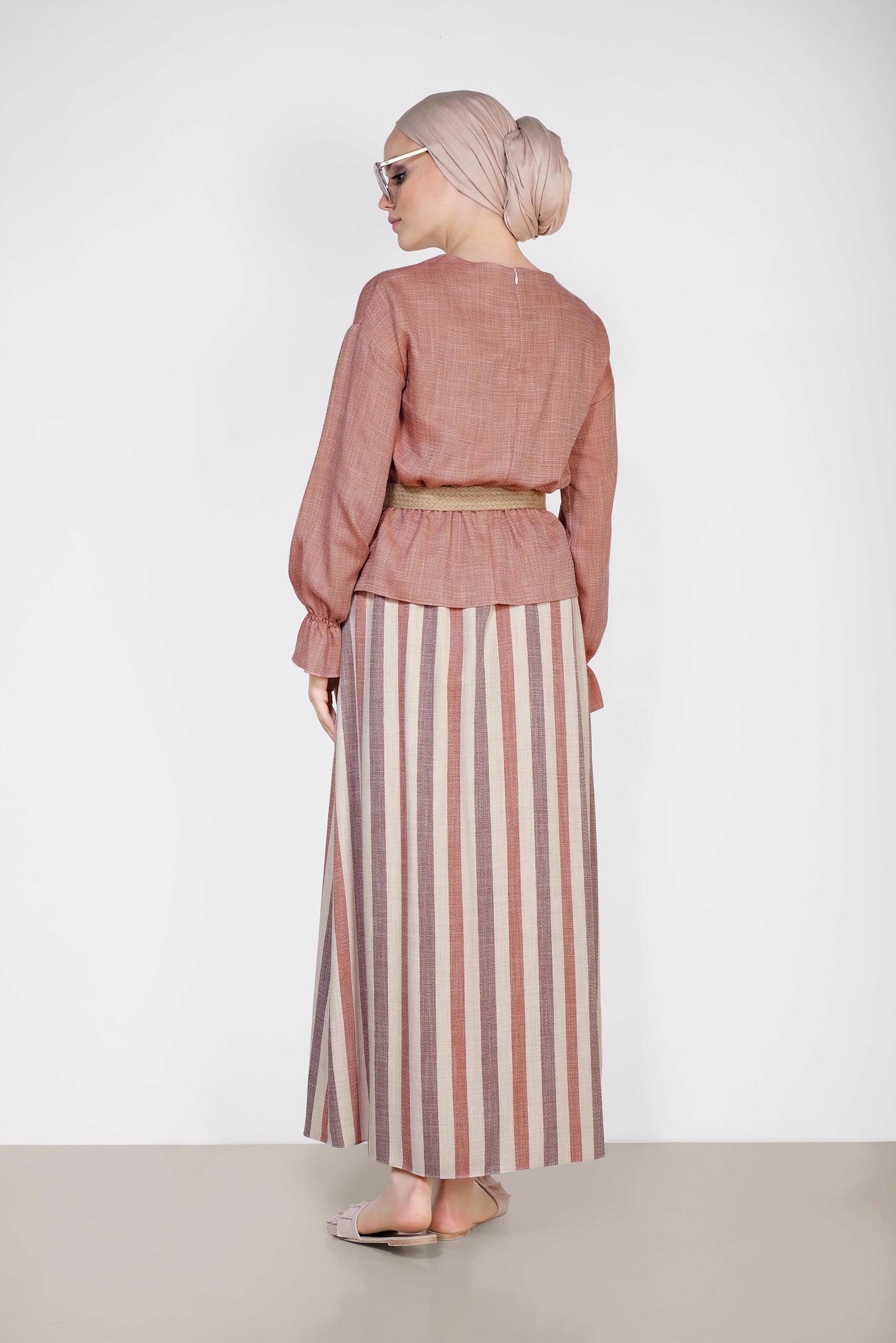 Hijab clothing ORANGE Striped Binary Suit 4344 