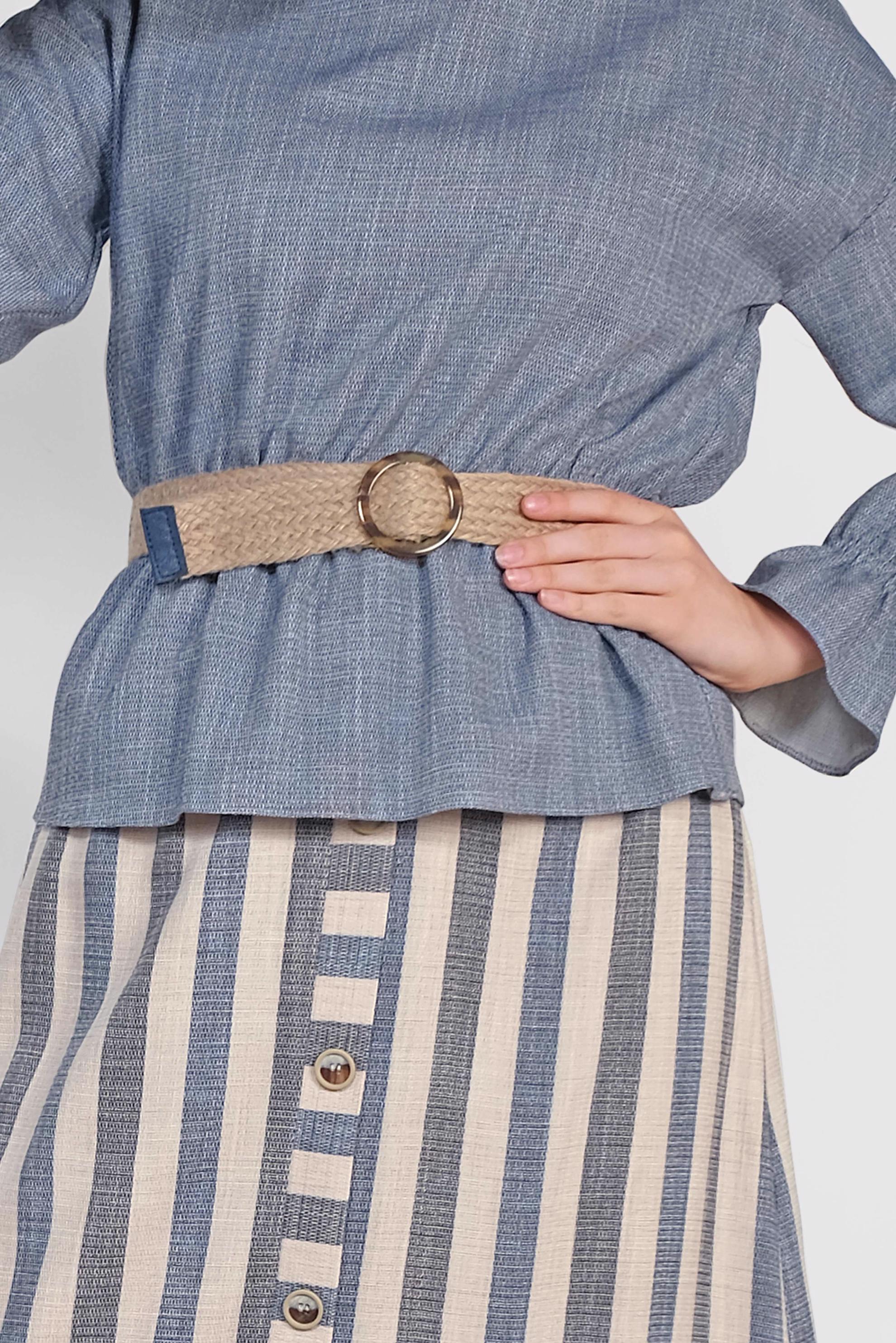 Tesettür giyim LACİVERT ETEĞİ ÇİZGİLİ HASIR KEMERLİ İKİLİ ETEKLİ TAKIM 4344