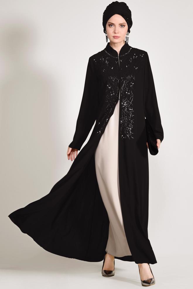 Hijab clothing BLACK Judge Collar Binary Suit 3423 - ALVİNA