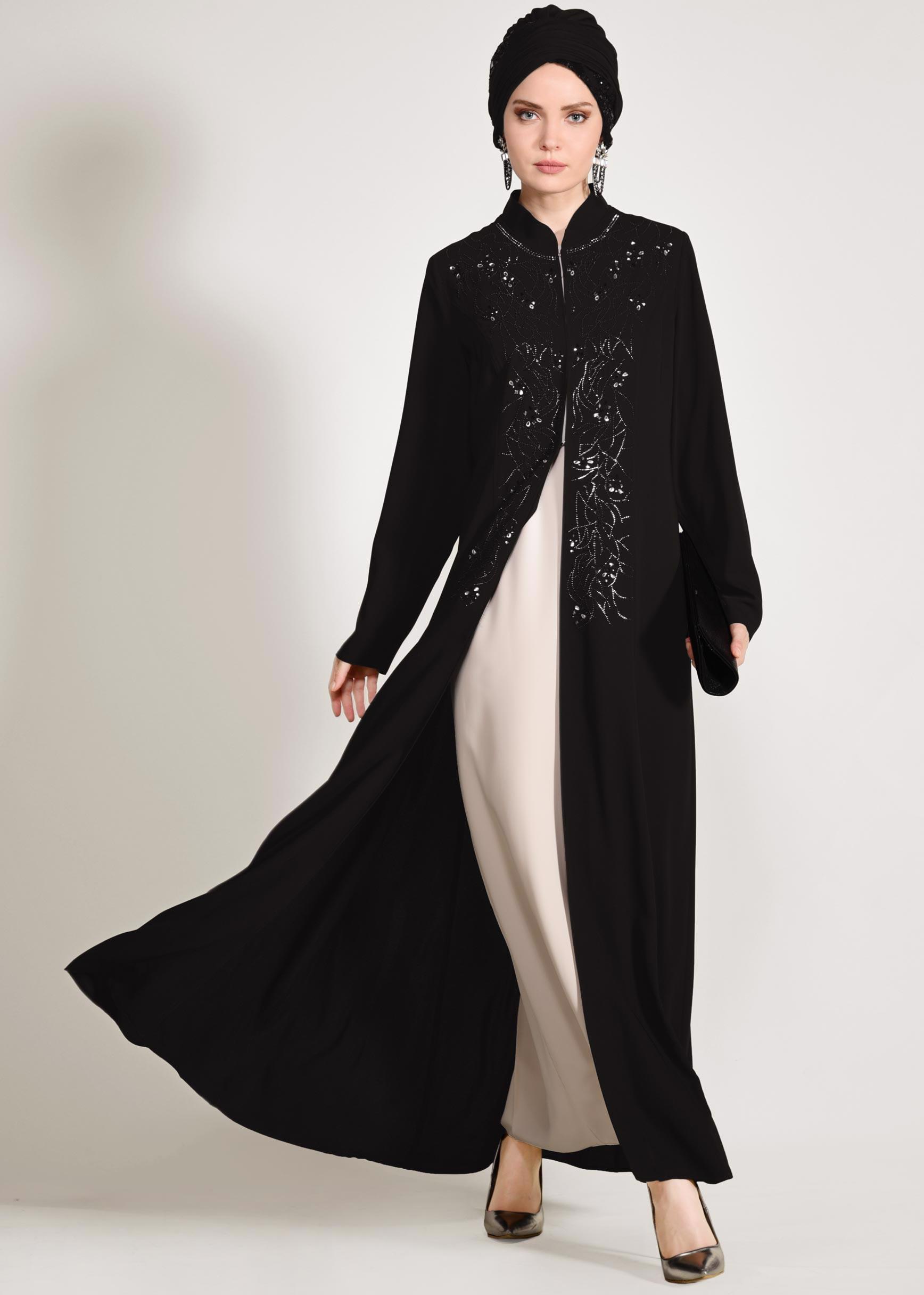 Tesettür giyim SİYAH CEKETİ HAKİM YAKA 2&prime;Lİ ELBİSELİ TAKIM 3423