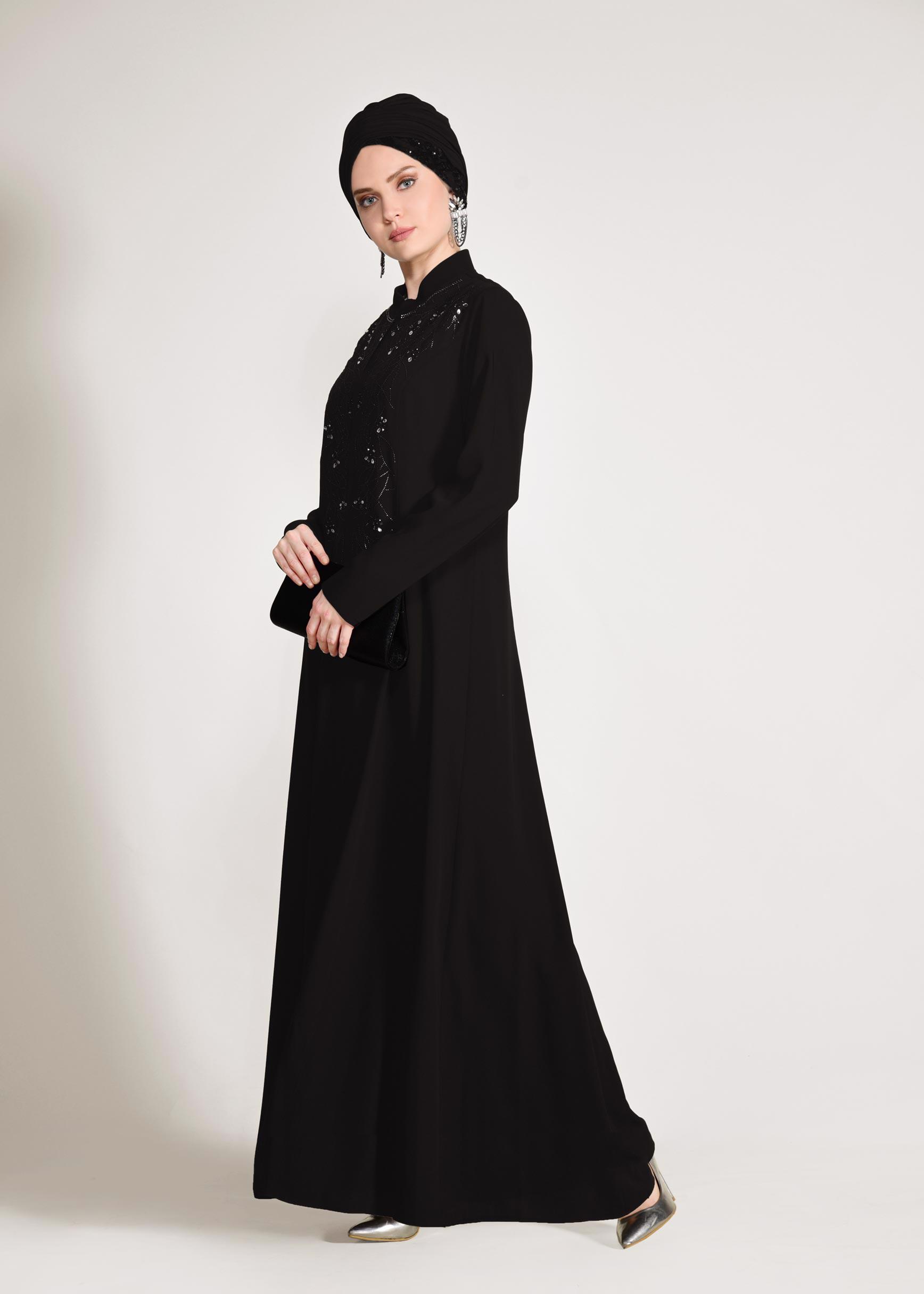 Tesettür giyim SİYAH CEKETİ HAKİM YAKA 2&prime;Lİ ELBİSELİ TAKIM 3423