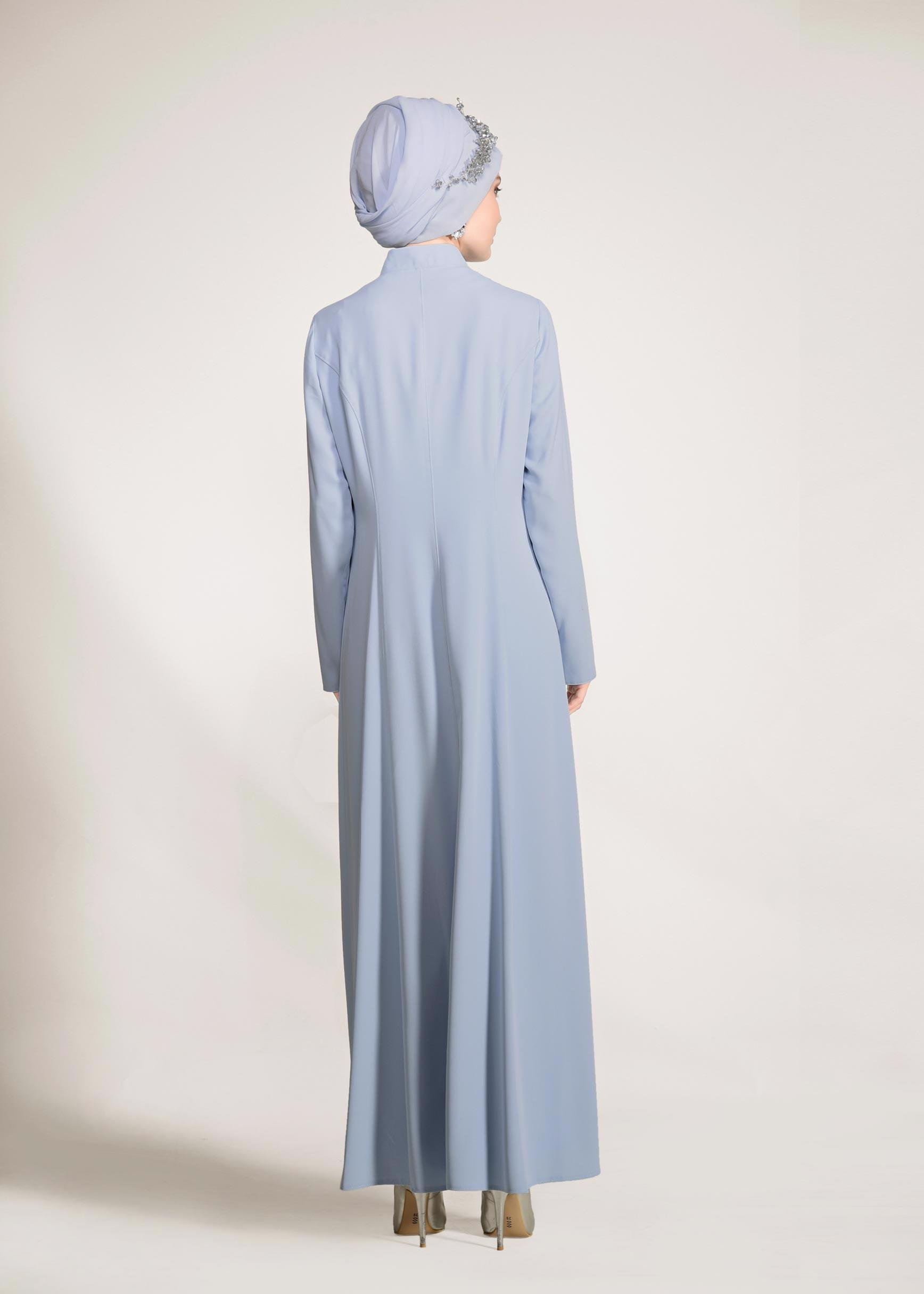 Tesettür giyim MAVİ CEKETİ HAKİM YAKA 2′Lİ ELBİSELİ TAKIM 3423