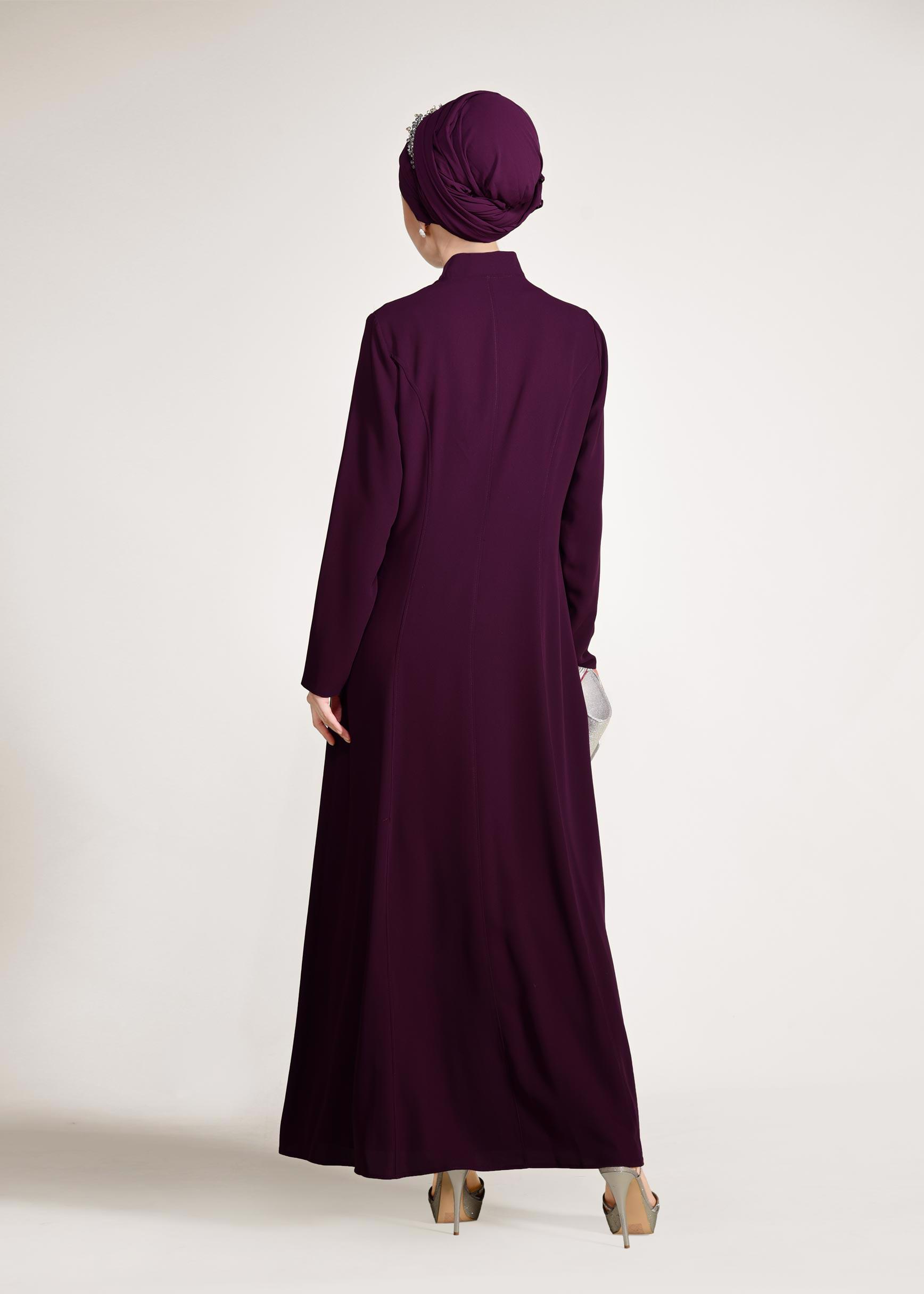 Tesettür giyim MOR CEKETİ HAKİM YAKA 2′Lİ ELBİSELİ TAKIM 3423