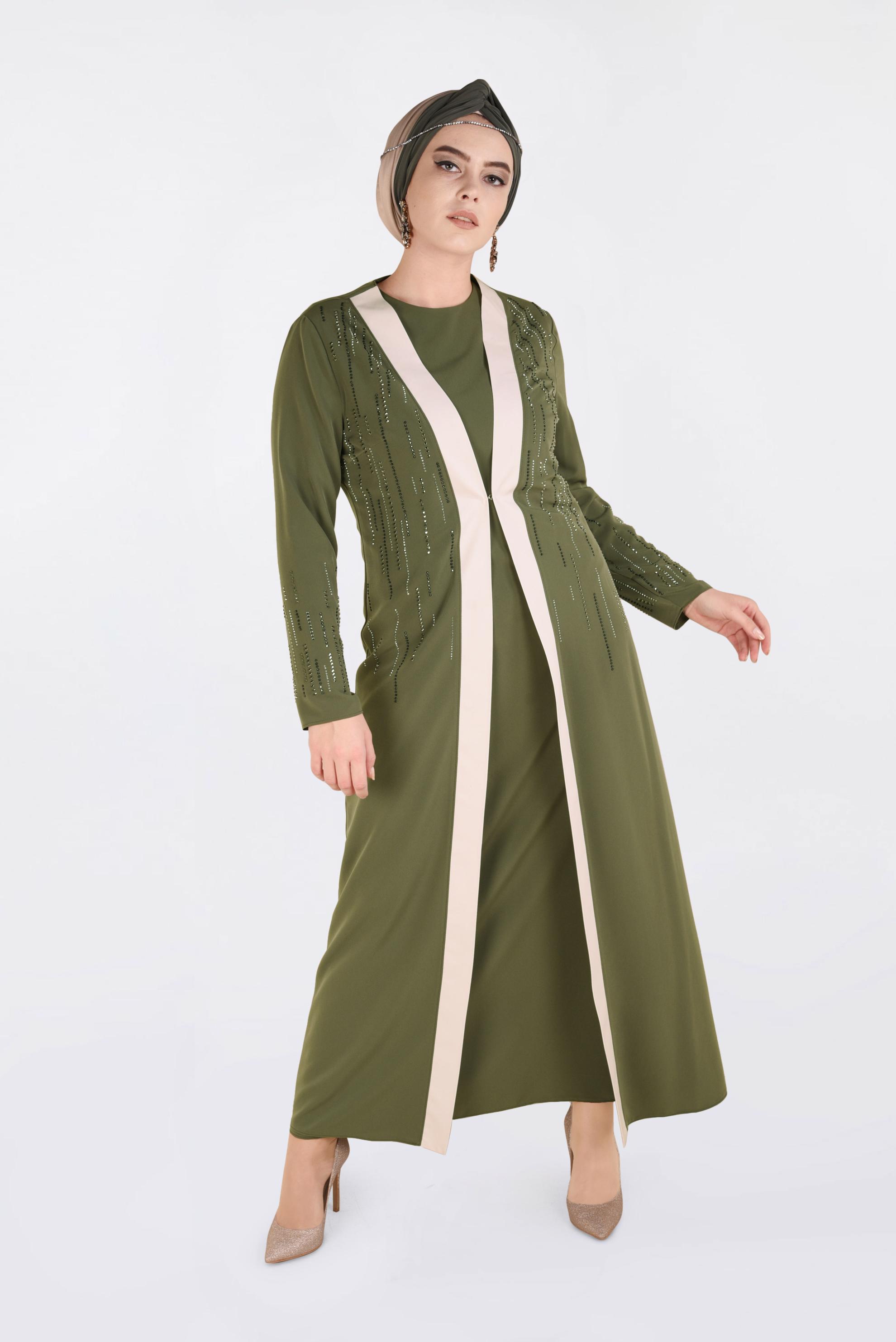 Hijab clothing KHAKI Stone Printed Binary Suit 3439 