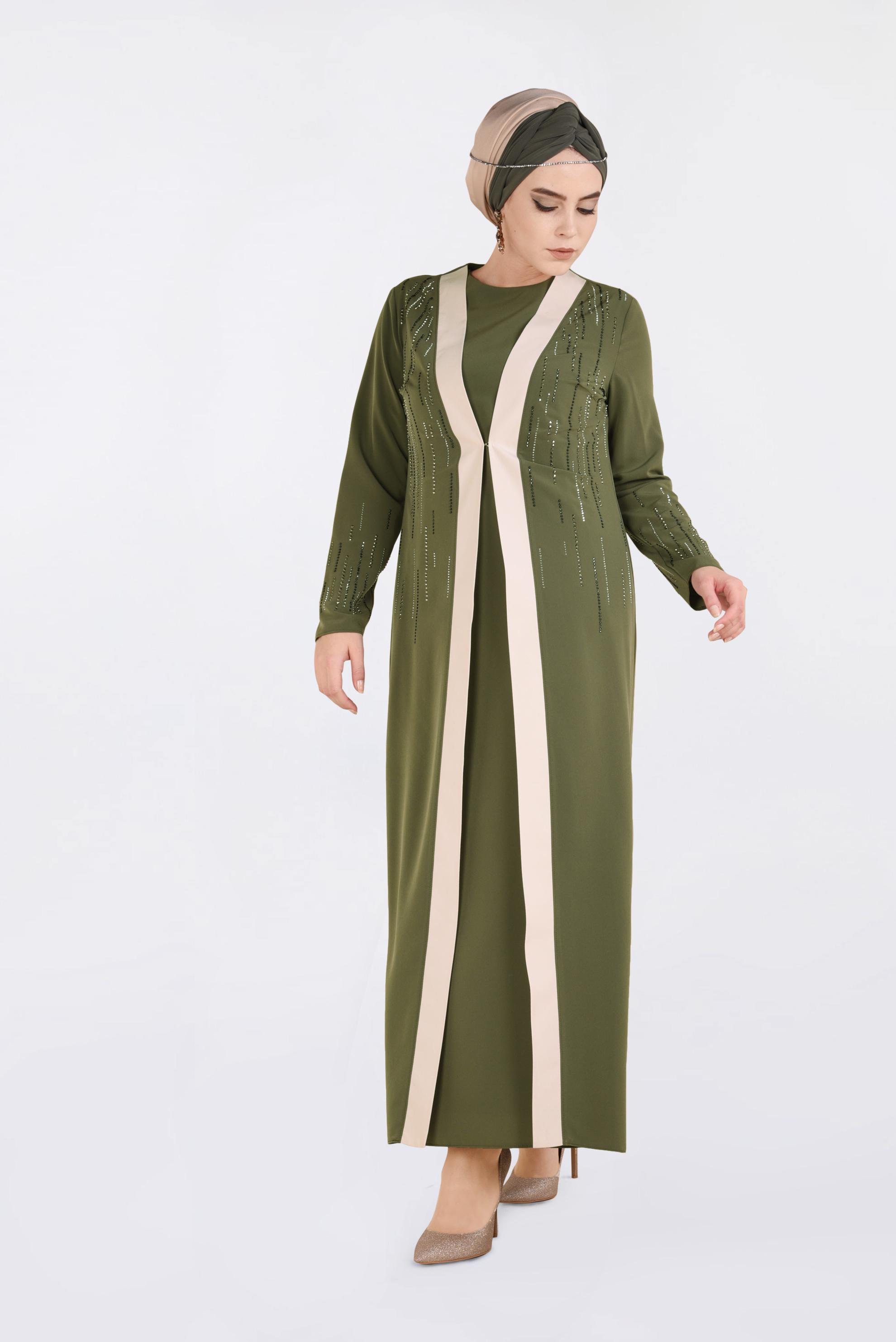 Hijab clothing KHAKI Stone Printed Binary Suit 3439 