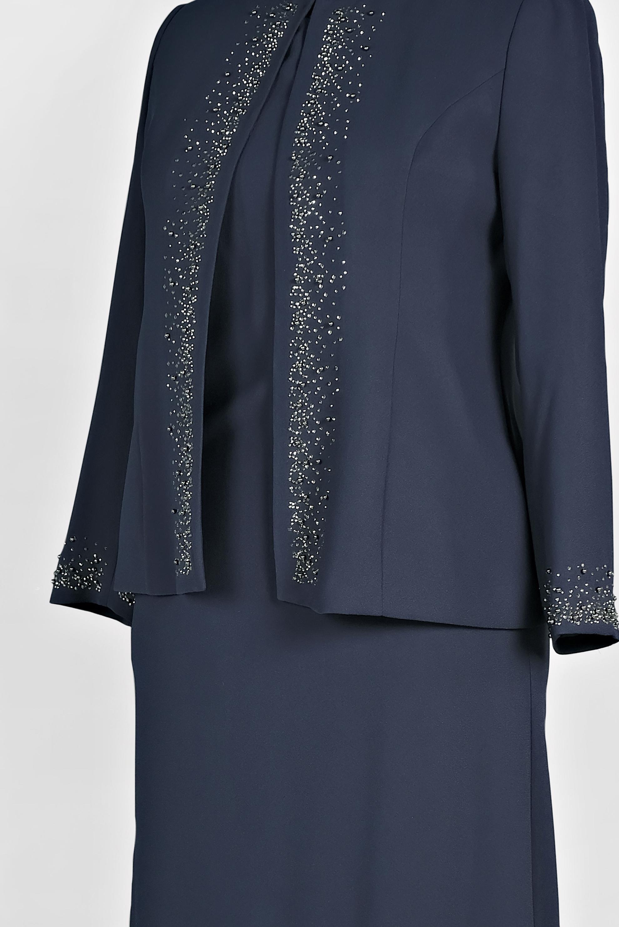 Tesettür giyim LACİVERT TAŞ BASKILI ELBİSELİ TAKIM 3461