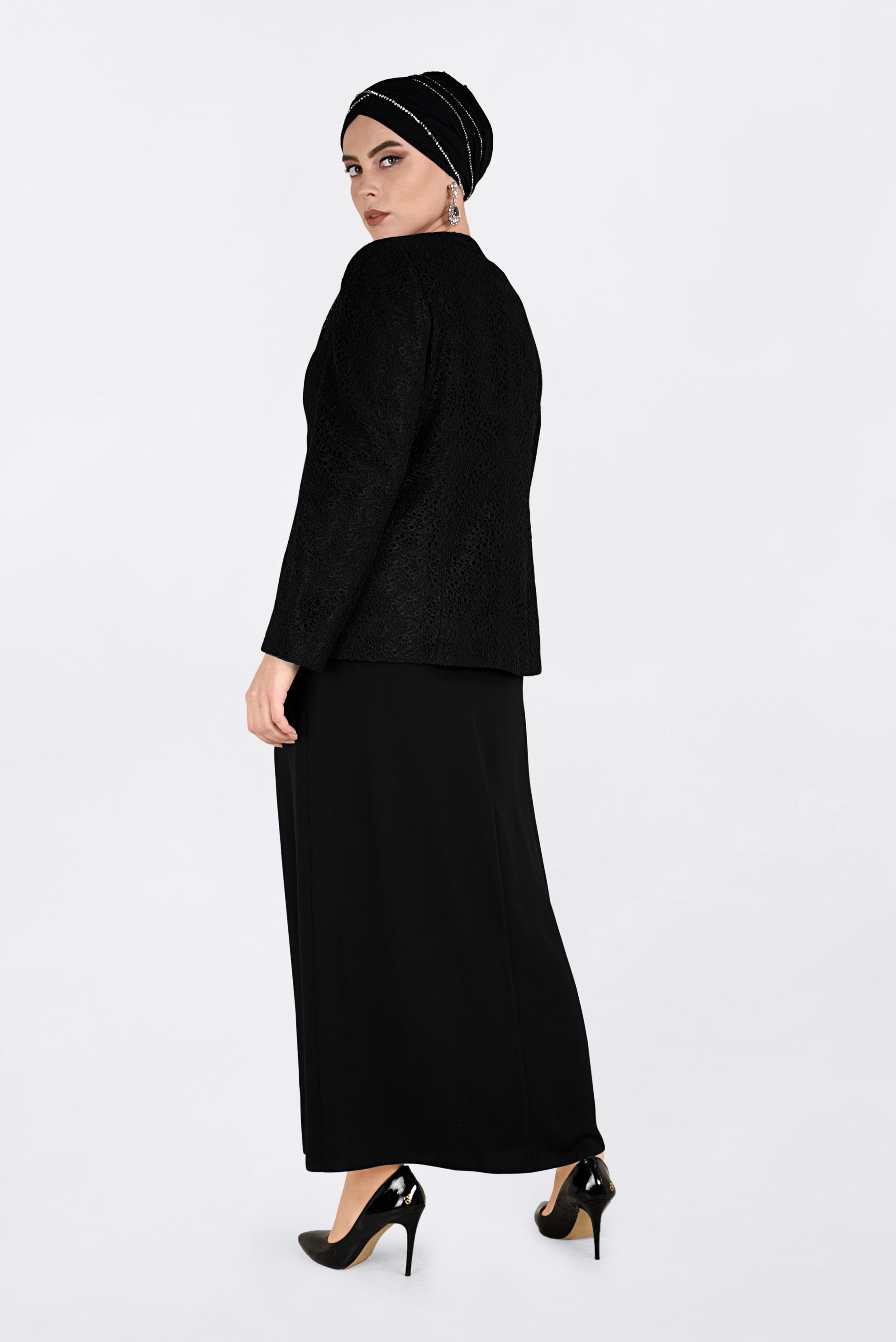 Tesettür giyim SİYAH TAŞ ŞERİT DETAYLI 2&prime;Lİ ELBİSELİ TAKIM 3463