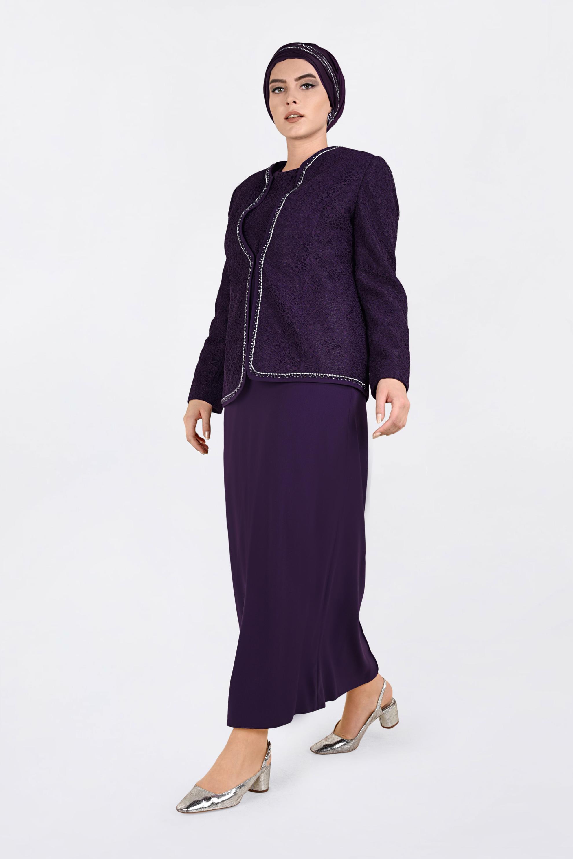 Hijab clothing PURPLE Stone Detail Binary Suit 3463 