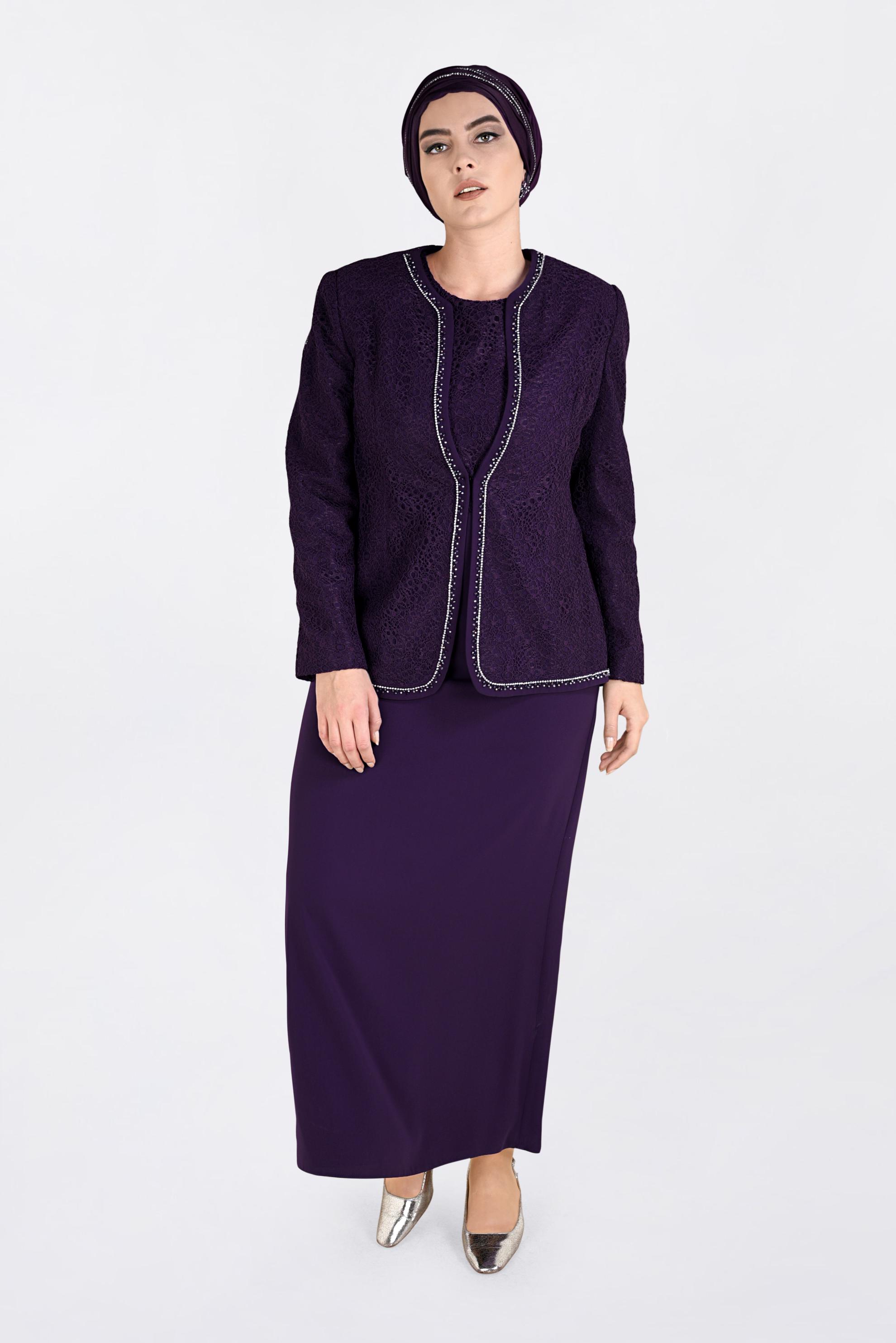 Hijab clothing PURPLE Stone Detail Binary Suit 3463 