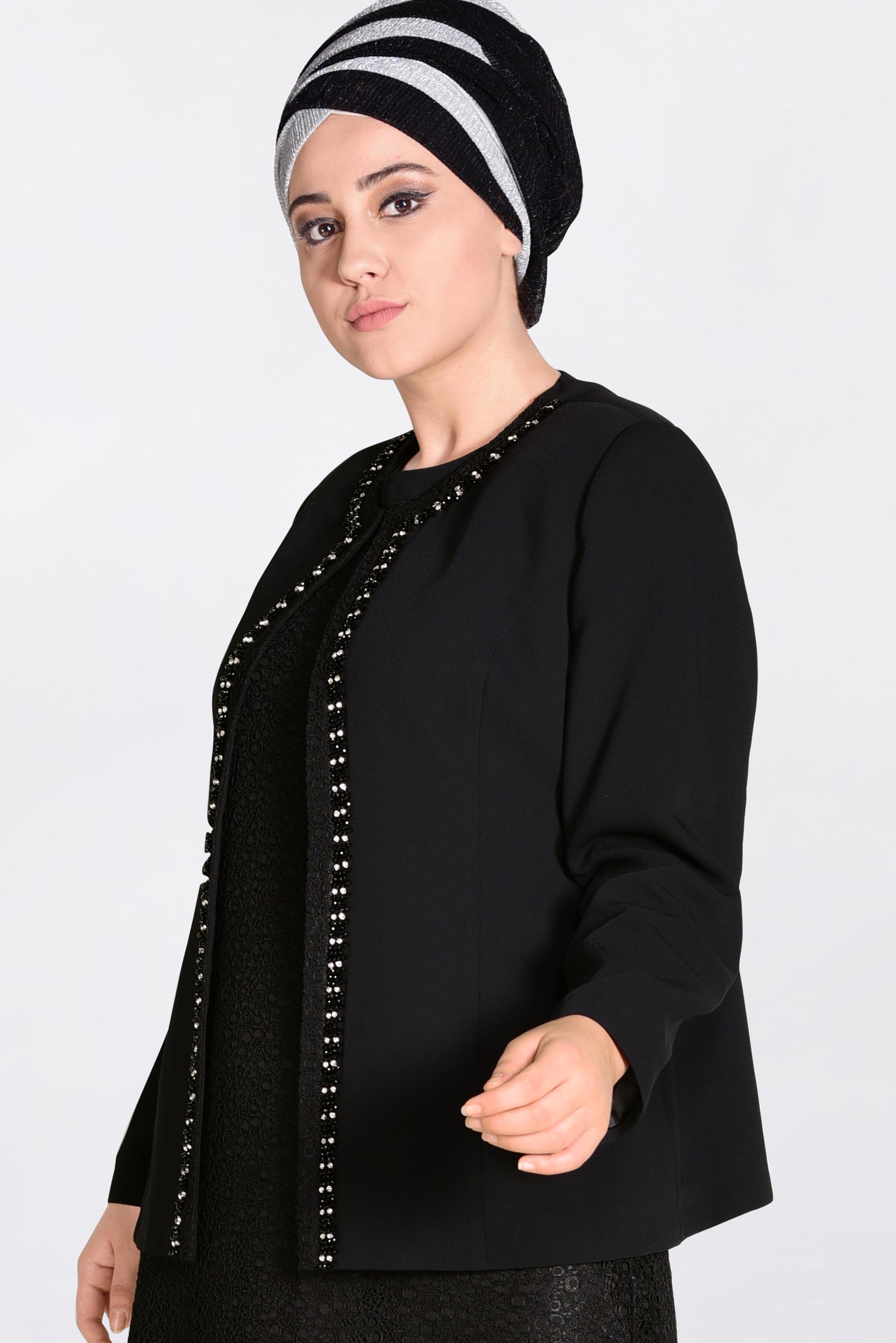 Hijab clothing BLACK Stone Detail Binary Suit 3464 