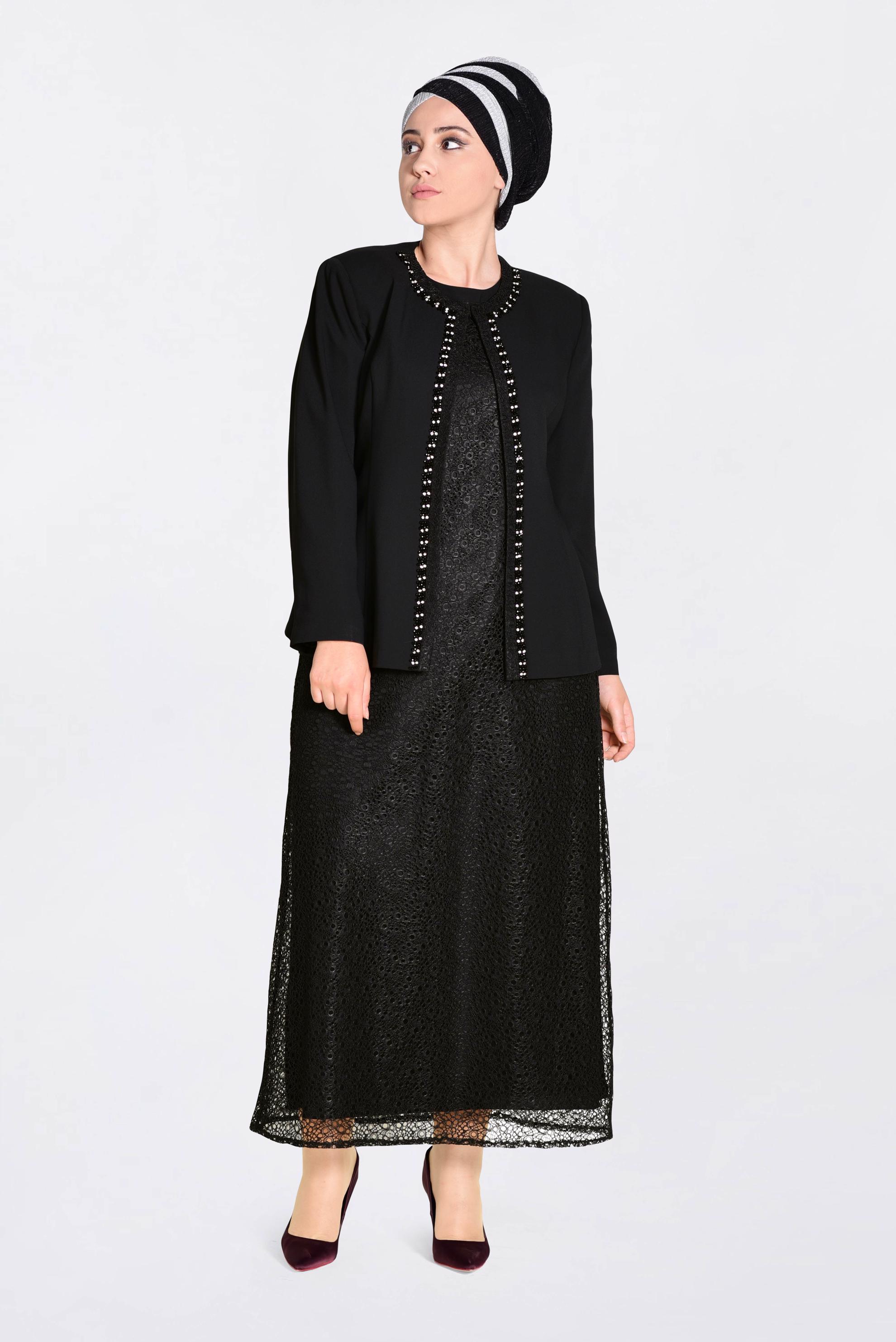 Hijab clothing BLACK Stone Detail Binary Suit 3464 