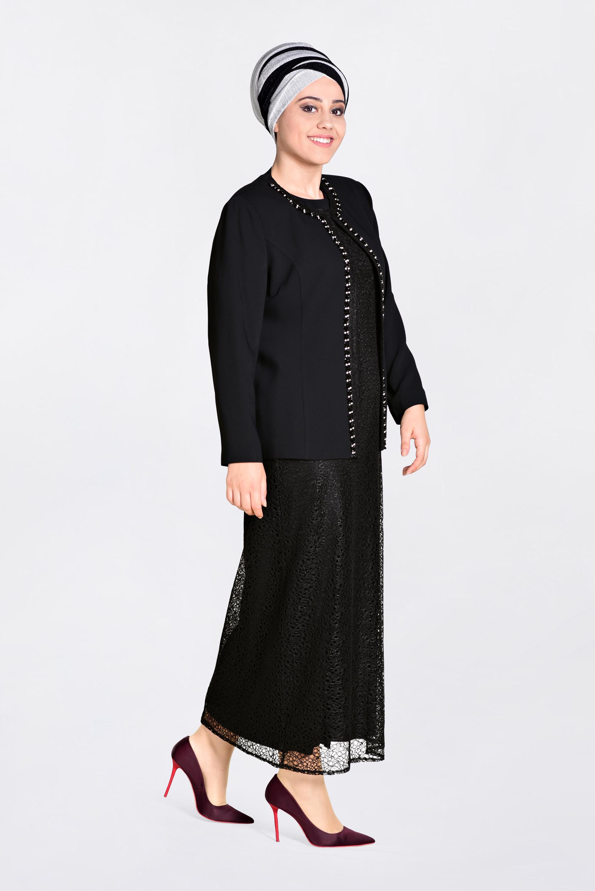 Hijab clothing BLACK Stone Detail Binary Suit 3464 