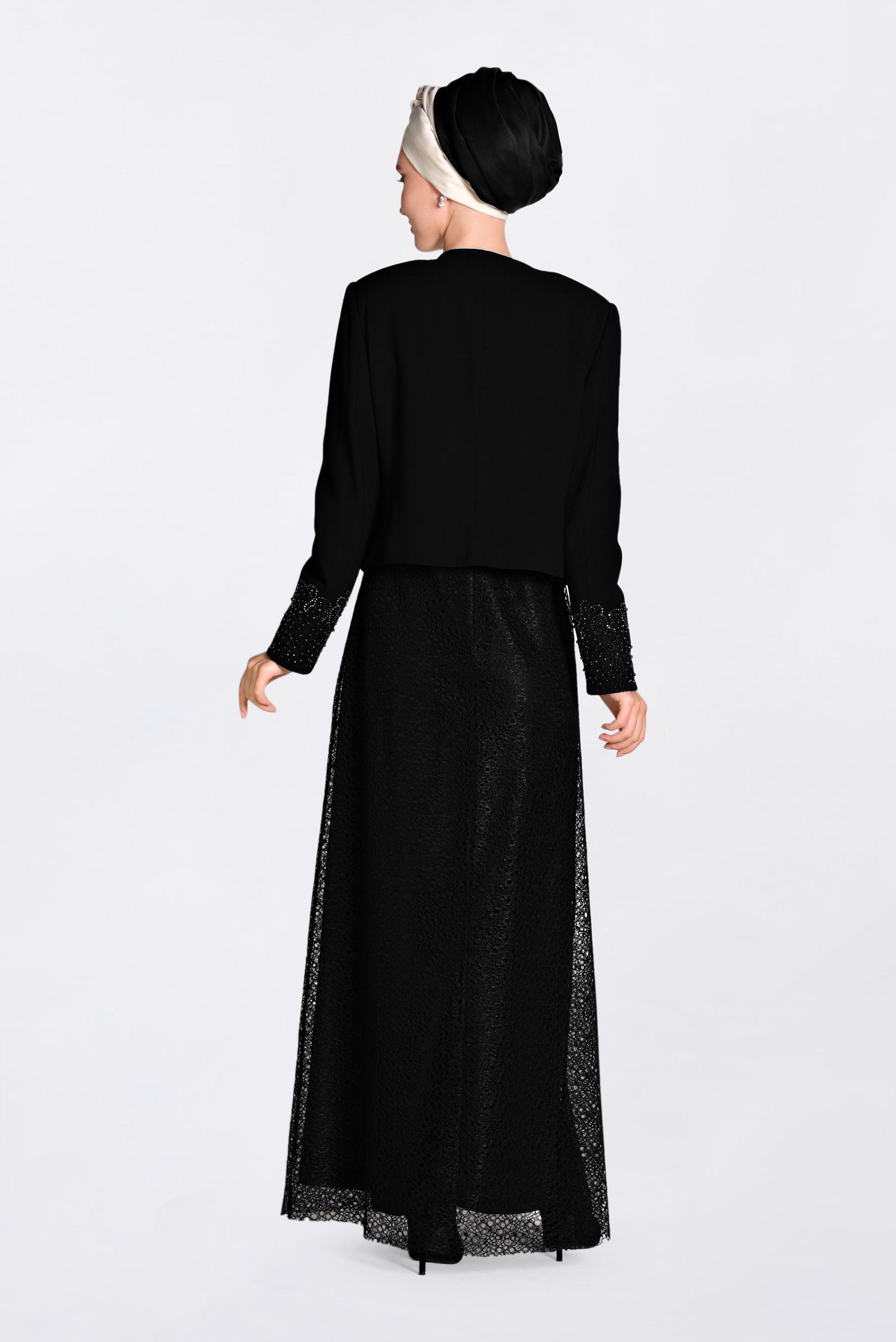 Tesettür giyim SİYAH DANTELLİ 2′Lİ ELBİSELİ TAKIM 3476