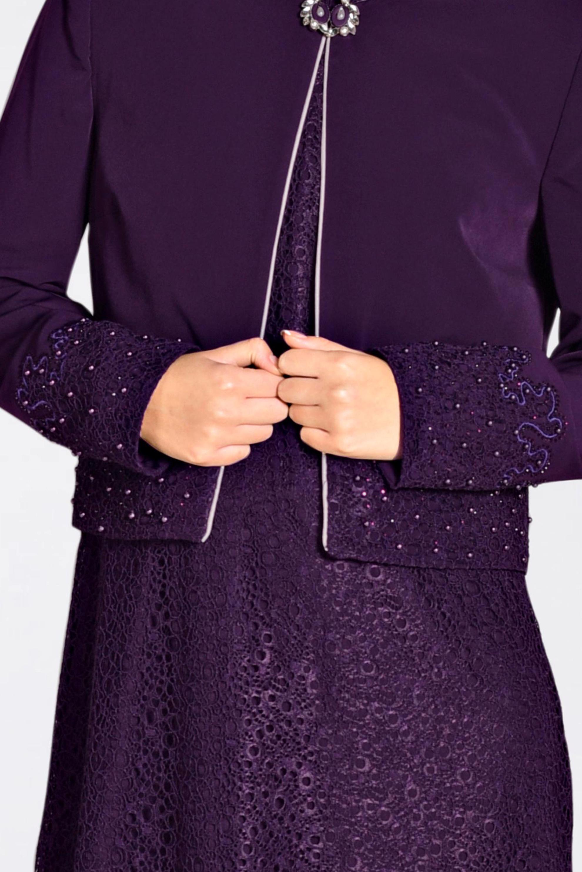 Tesettür giyim MOR DANTELLİ 2′Lİ ELBİSELİ TAKIM 3476