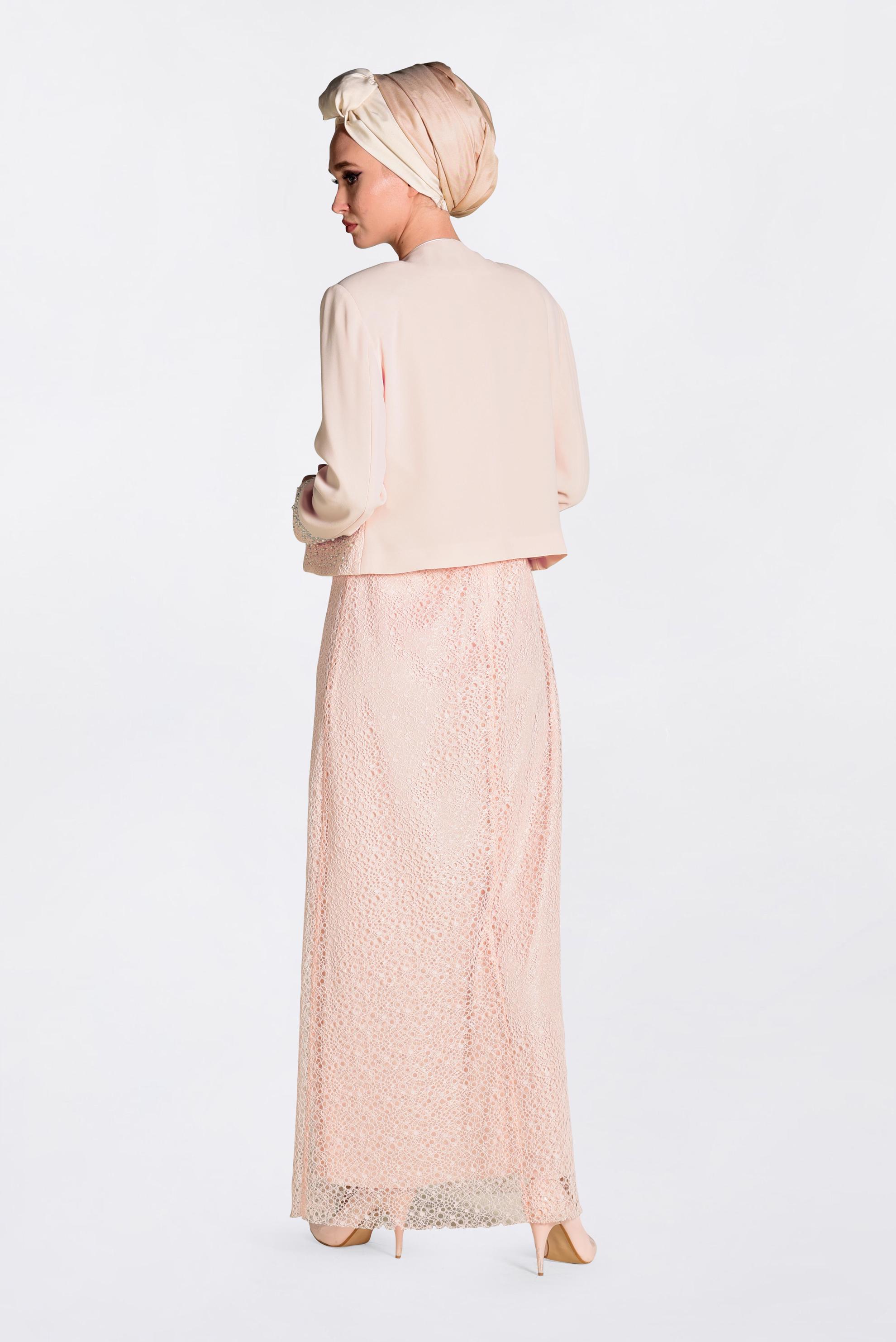 Tesettür giyim PUDRA DANTELLİ 2′Lİ ELBİSELİ TAKIM 3476