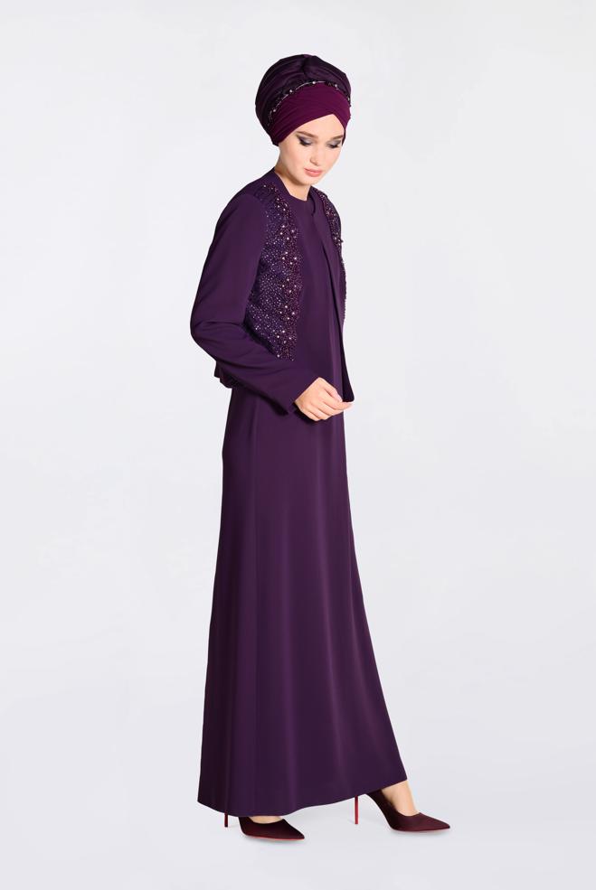 Hijab clothing PURPLE Guipure Detailed Binary Suit 3477  - ALVİNA
