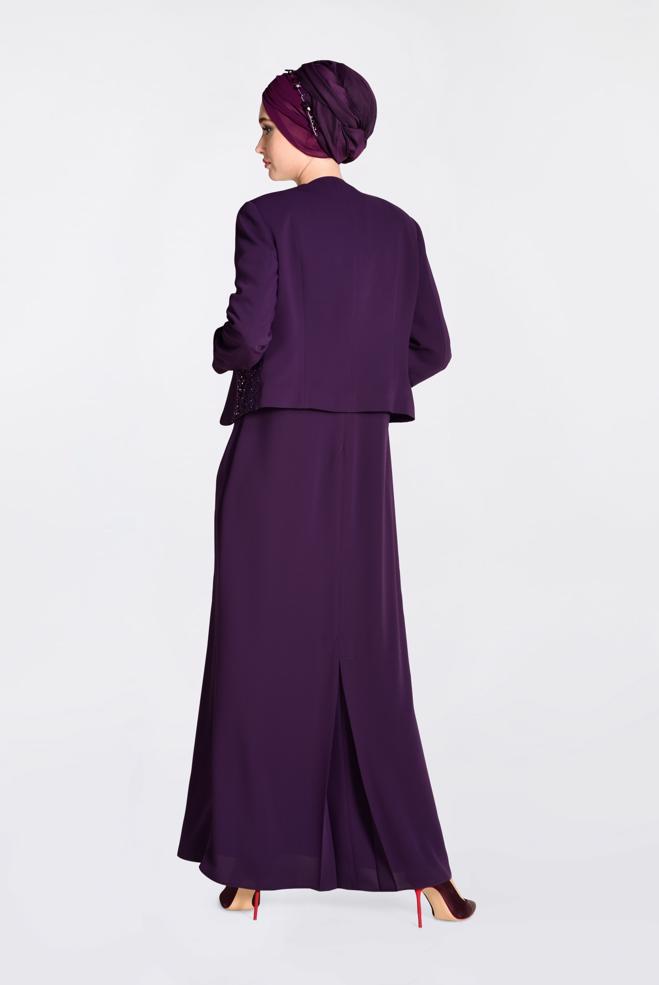 Hijab clothing PURPLE Guipure Detailed Binary Suit 3477  - ALVİNA