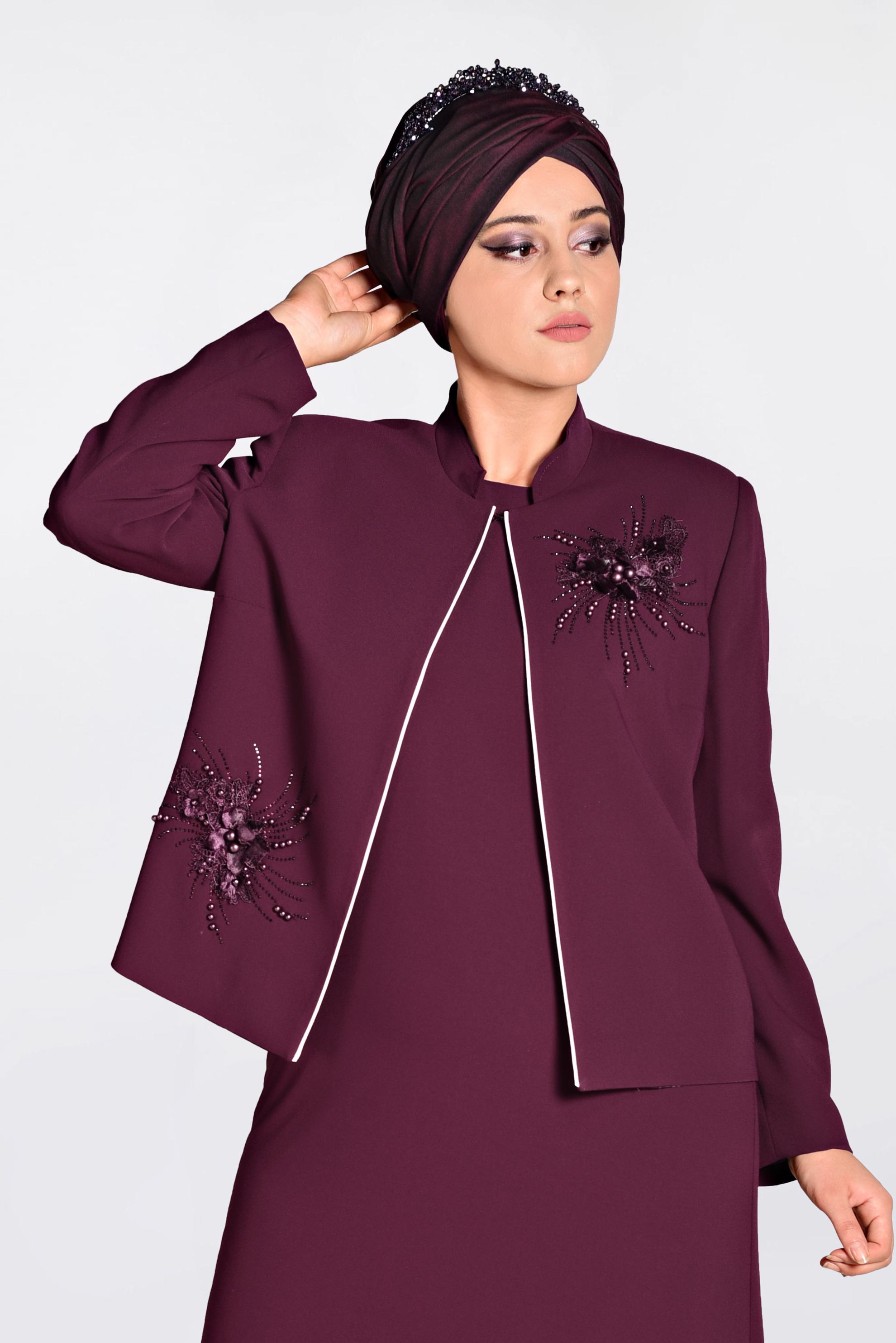 Hijab clothing PURPLE 3D Floral Detail Binary Suit 3478 