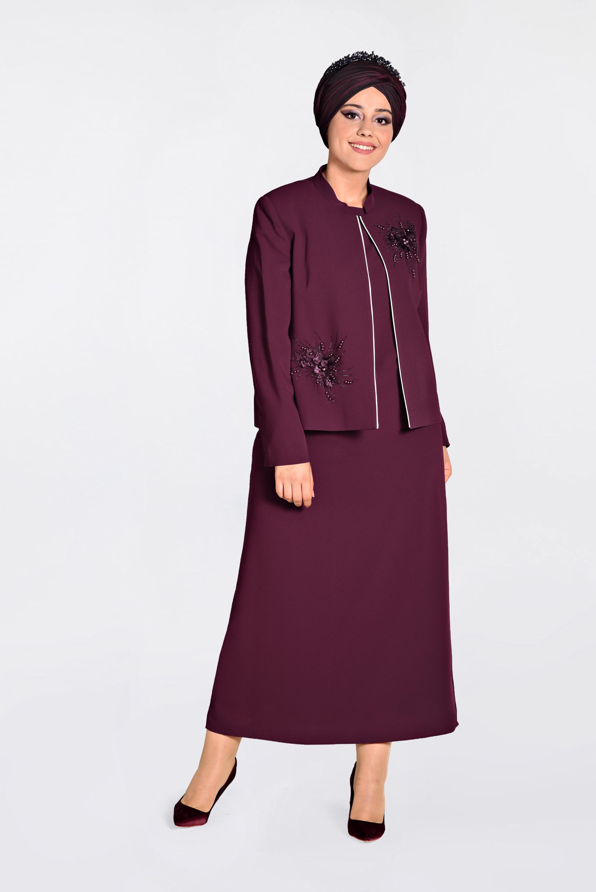 Hijab clothing PURPLE 3D Floral Detail Binary Suit 3478 