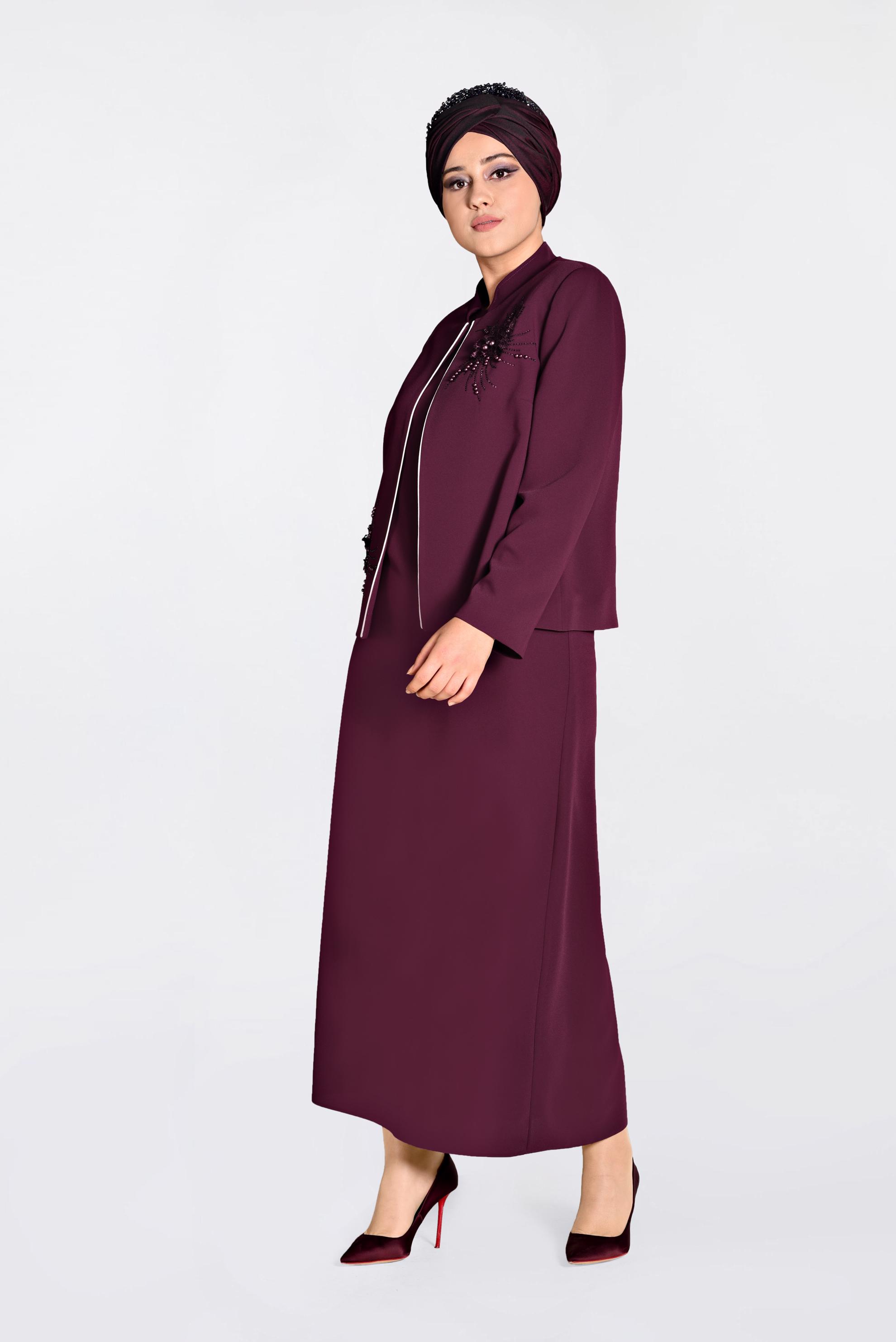 Hijab clothing PURPLE 3D Floral Detail Binary Suit 3478 