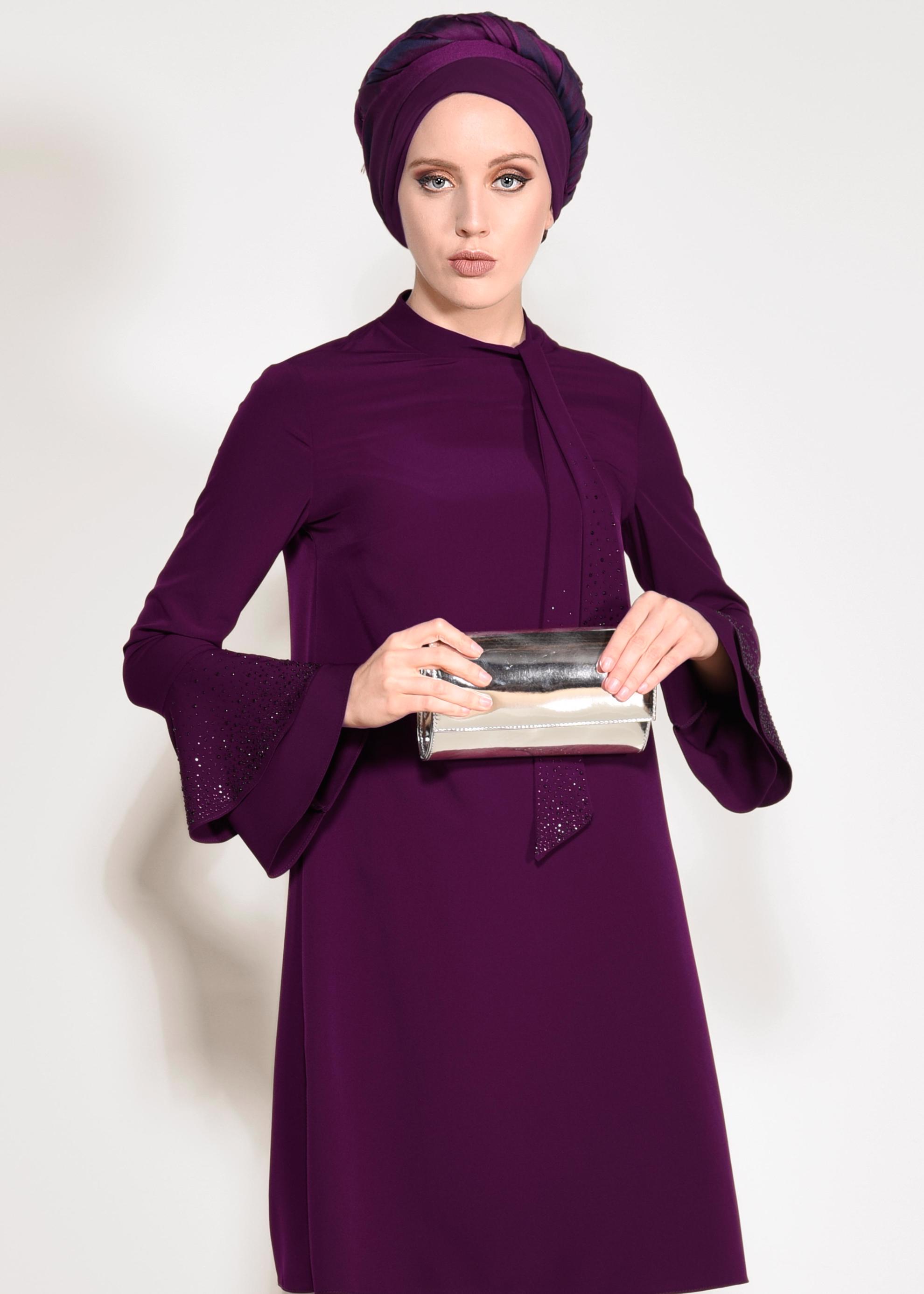 Tesettür giyim MÜRDÜM KOLLARI VOLANLI 2&prime;Lİ PANTOLONLU TAKIM 3410