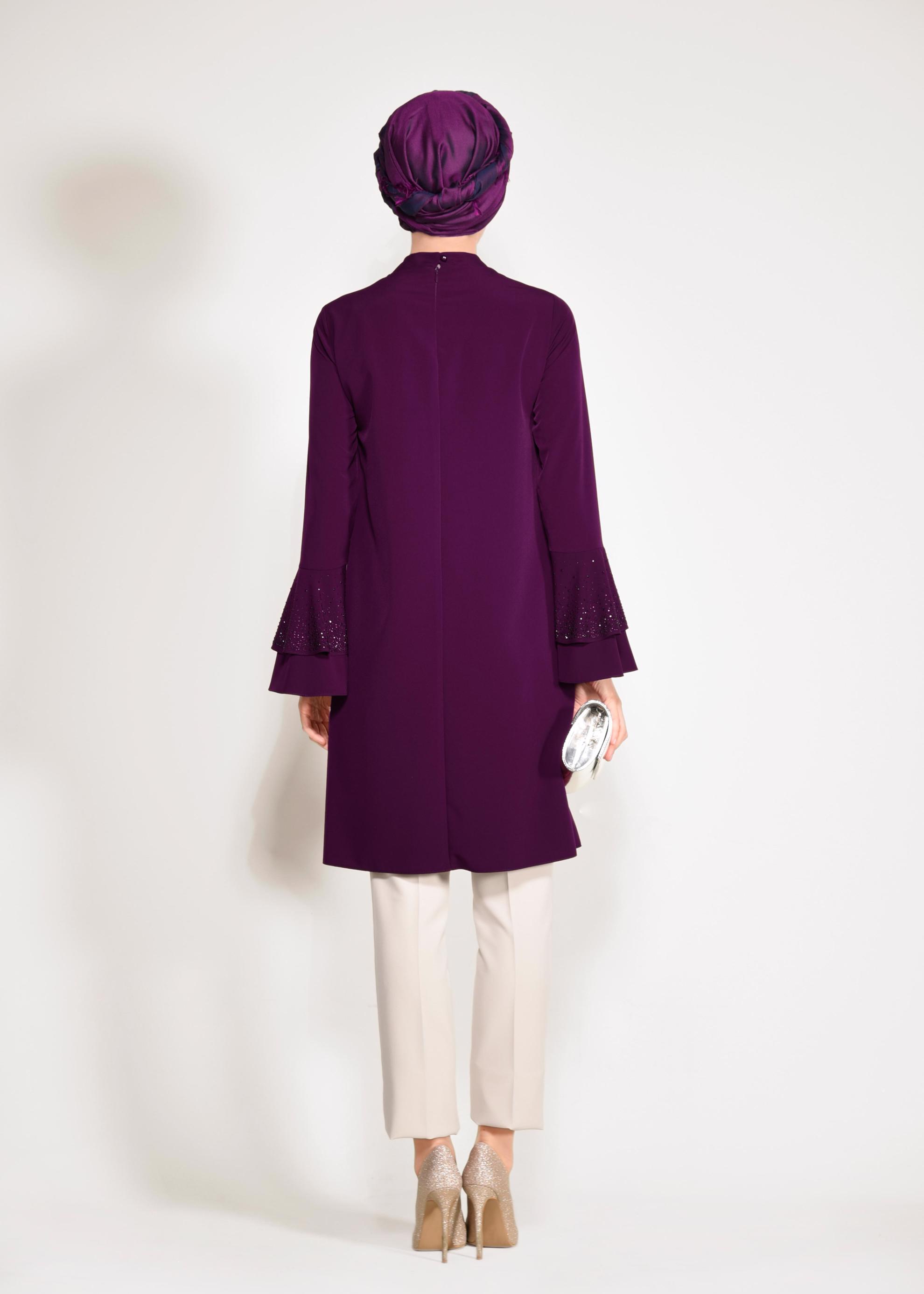 Tesettür giyim MÜRDÜM KOLLARI VOLANLI 2&prime;Lİ PANTOLONLU TAKIM 3410