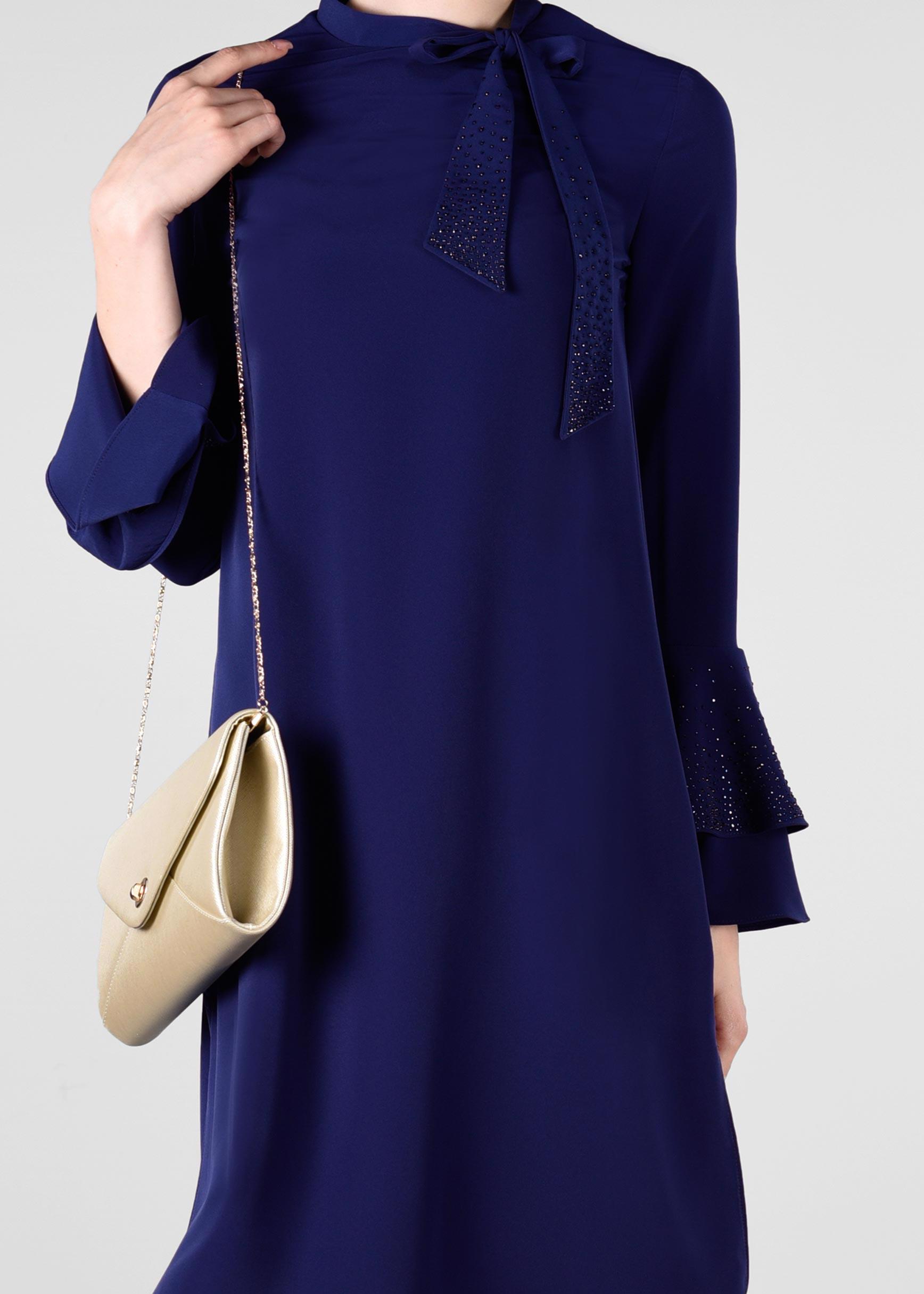 Tesettür giyim LACİVERT KOLLARI VOLANLI 2&prime;Lİ PANTOLONLU TAKIM 3410