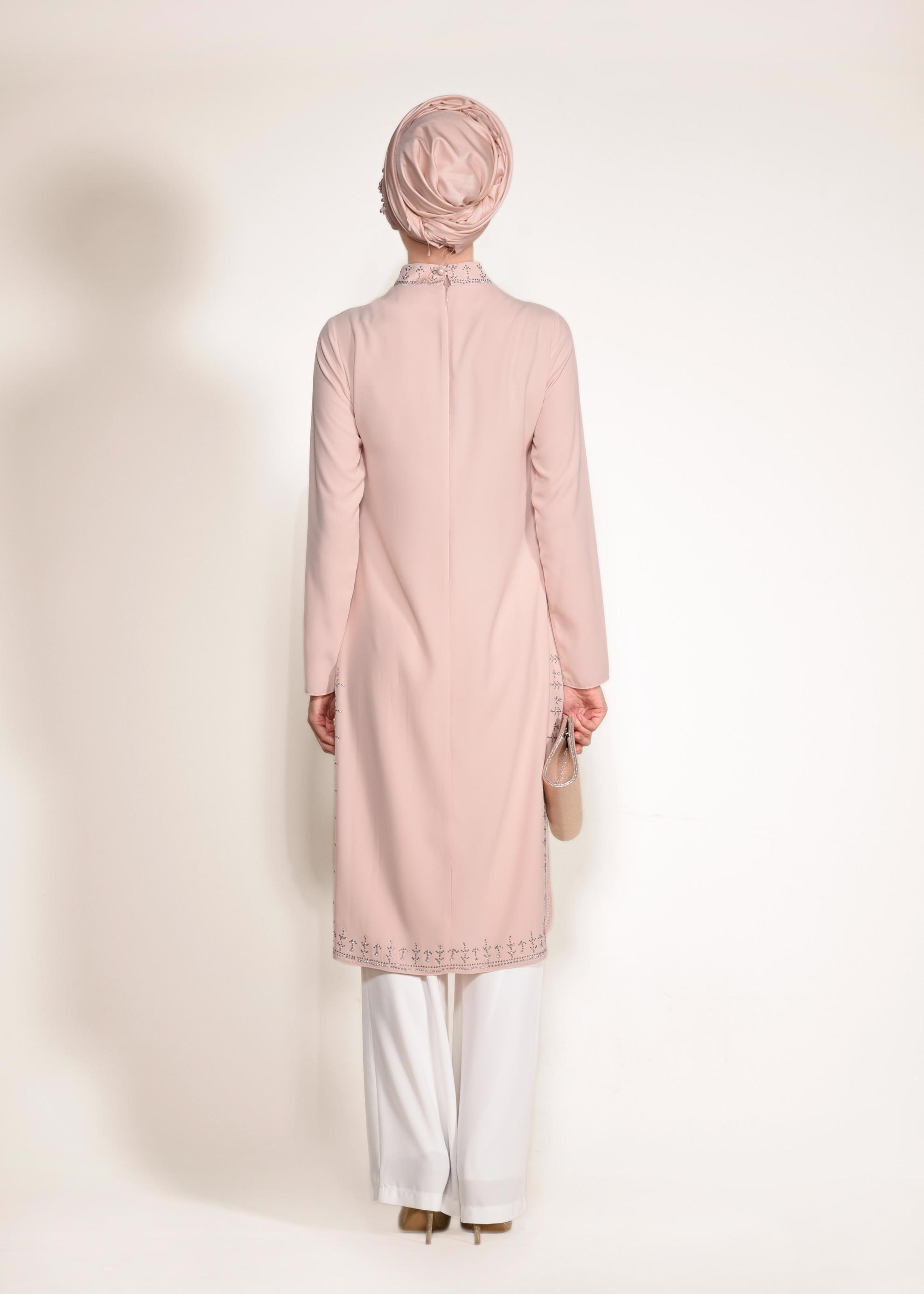 Tesettür giyim PUDRA YANLARI YIRTMAÇLI 2&prime;Lİ PANTOLONLU TAKIM 3432