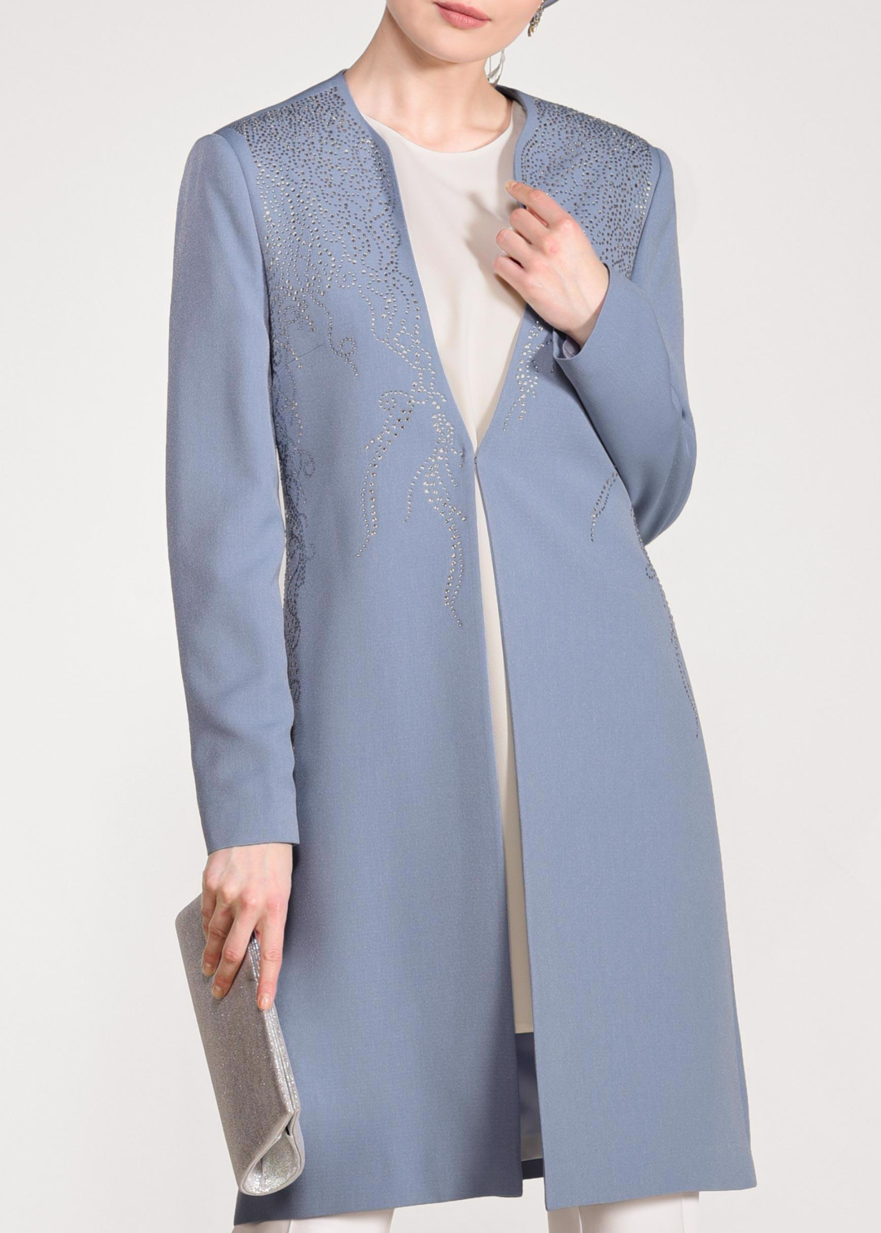 Tesettür giyim MAVİ TAŞ İŞLEMELİ KLASİK 3&prime;LÜ PANTOLONLU TAKIM 3435