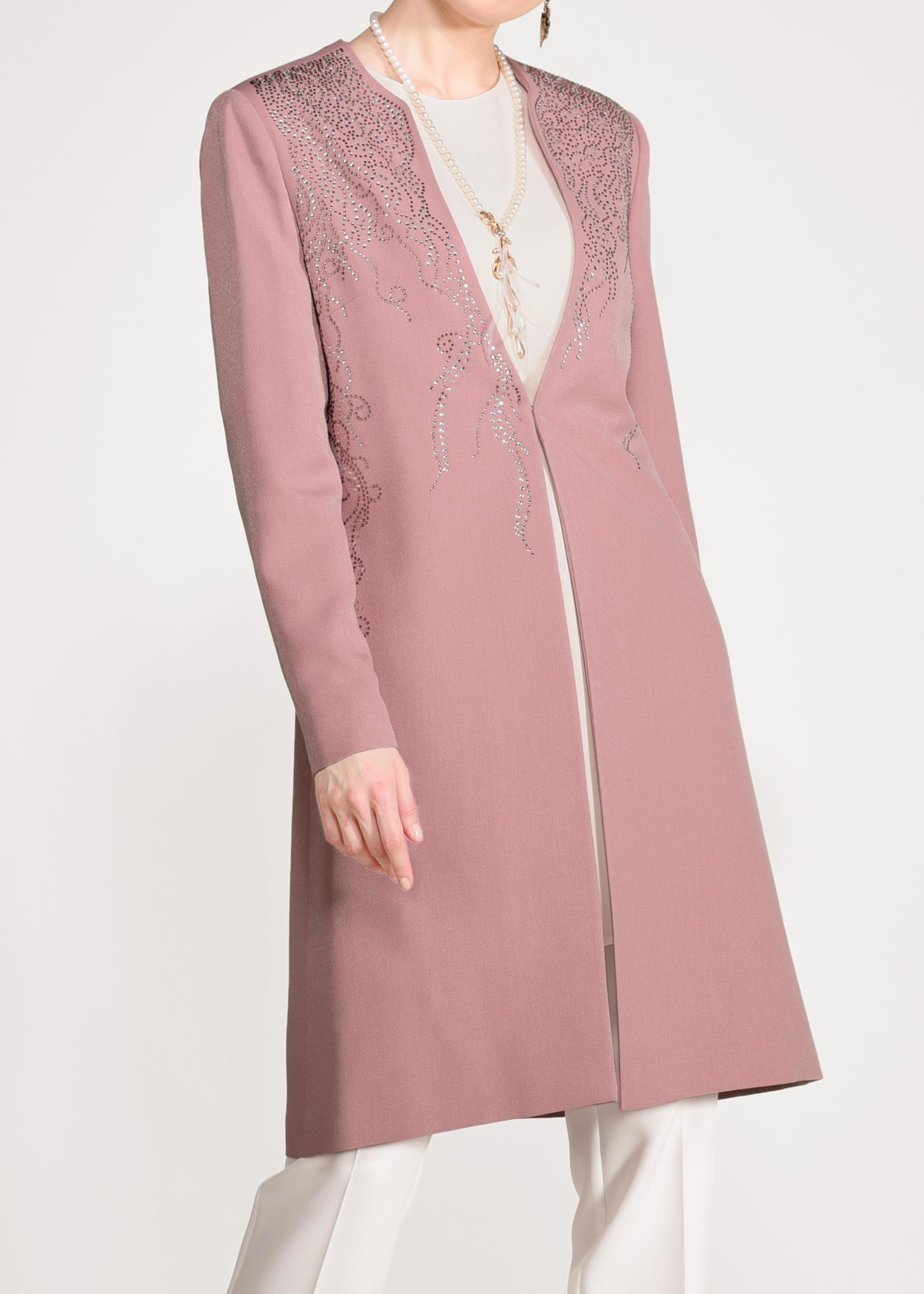 Tesettür giyim PUDRA TAŞ İŞLEMELİ KLASİK 3&prime;LÜ PANTOLONLU TAKIM 3435