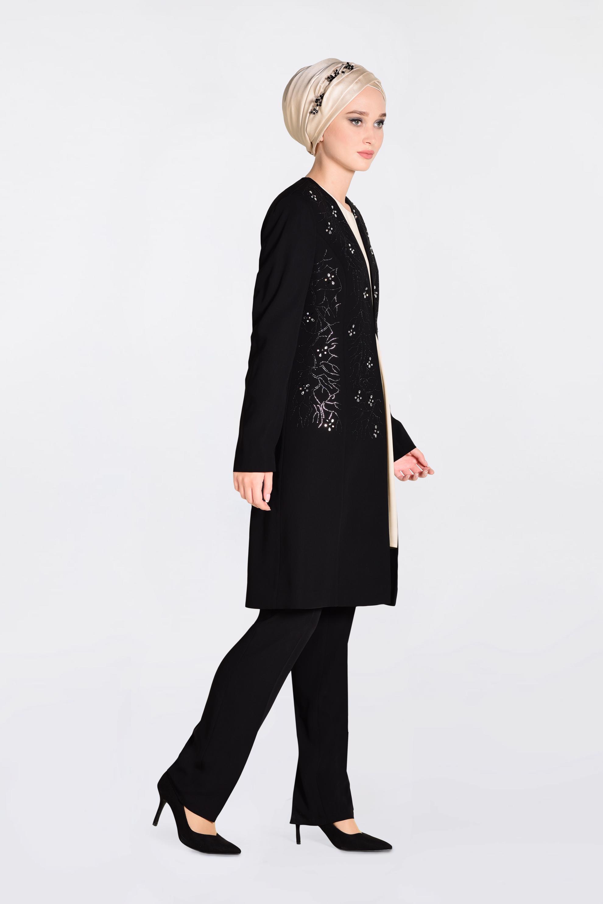 Tesettür giyim SİYAH TAŞLI 3&prime;LÜ PANTOLONLU TAKIM 3440