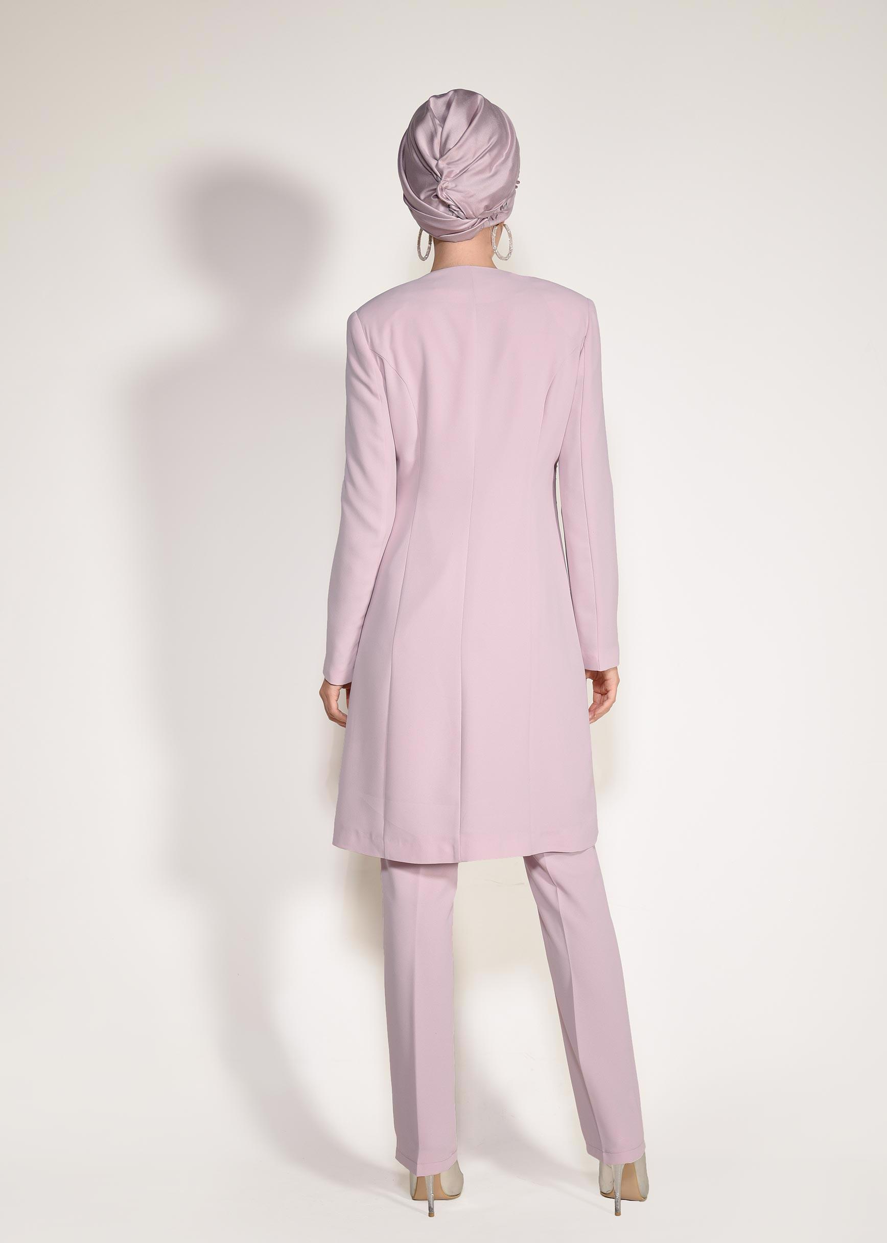 Tesettür giyim PUDRA TAŞLI 3&prime;LÜ PANTOLONLU TAKIM 3440